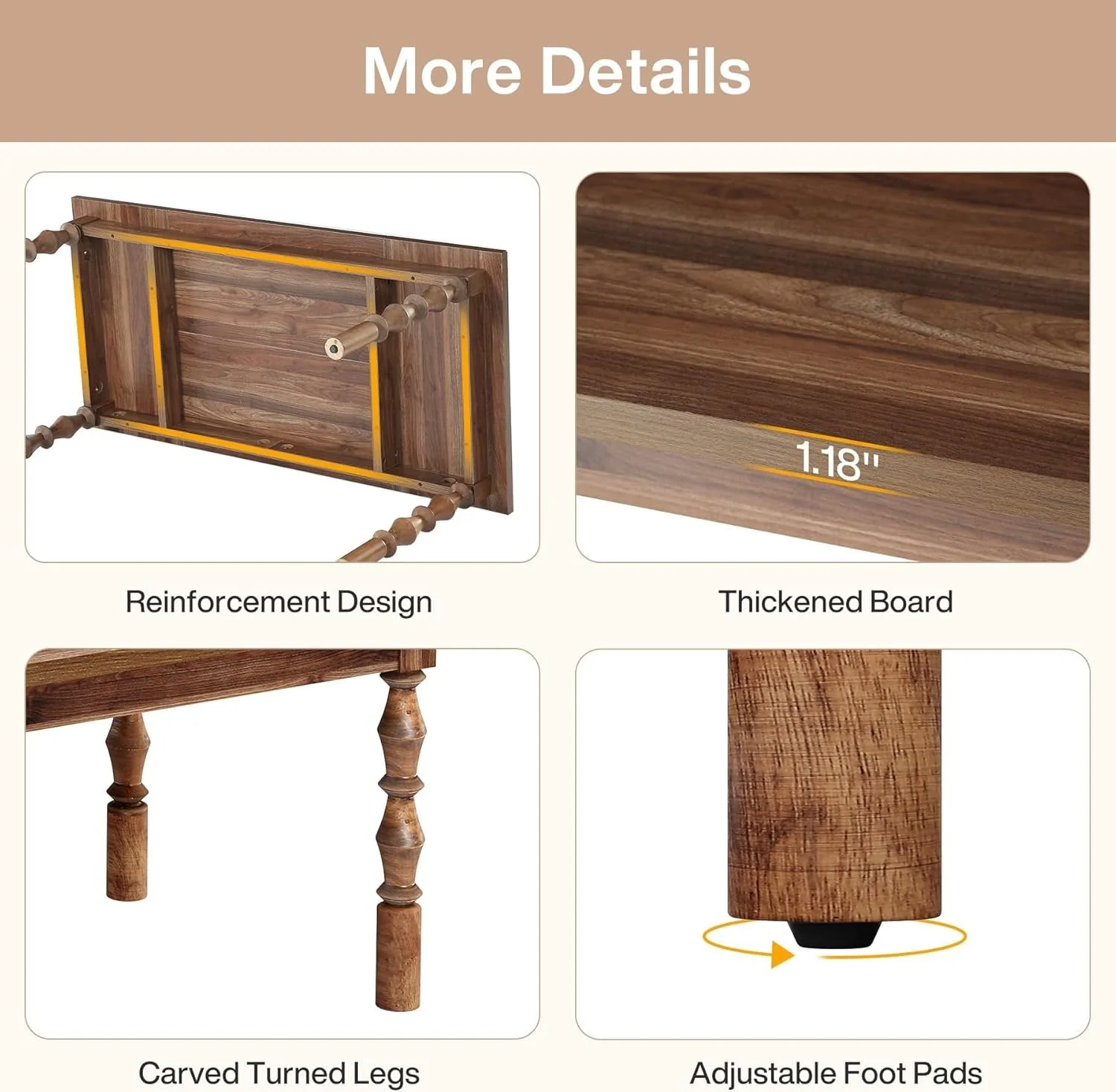 62.2" Executive Office Desk, Farmhouse Computer Desk with Carved Turned Legs - Image 8