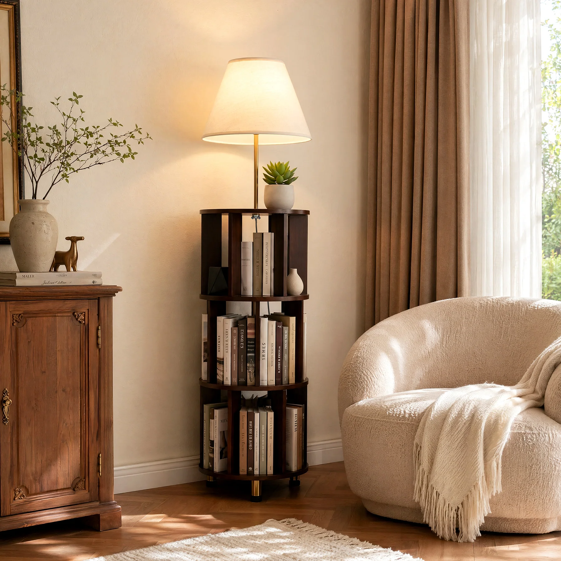 Floor Lamp with 3-Tier Open Bookshelf, 62.2" Tall Standing Lamp for Home Office - Image 5