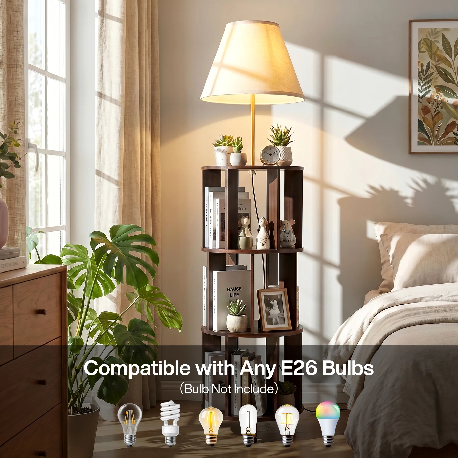 Floor Lamp with 3-Tier Open Bookshelf, 62.2" Tall Standing Lamp for Home Office - Image 6