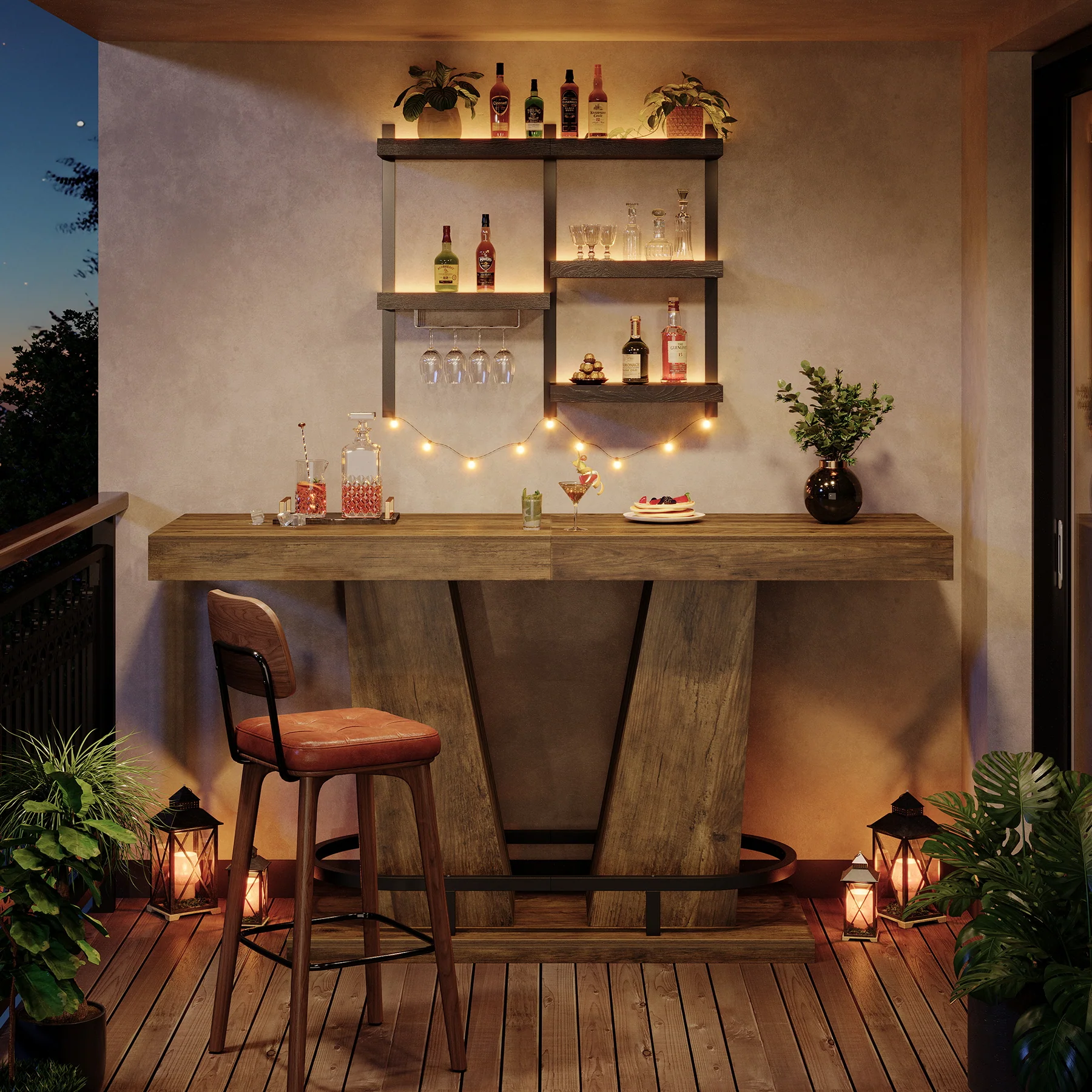 62.99" Bar Table for 4-6, Rectangle Counter Height Pub Table with Metal Footrest - Image 5