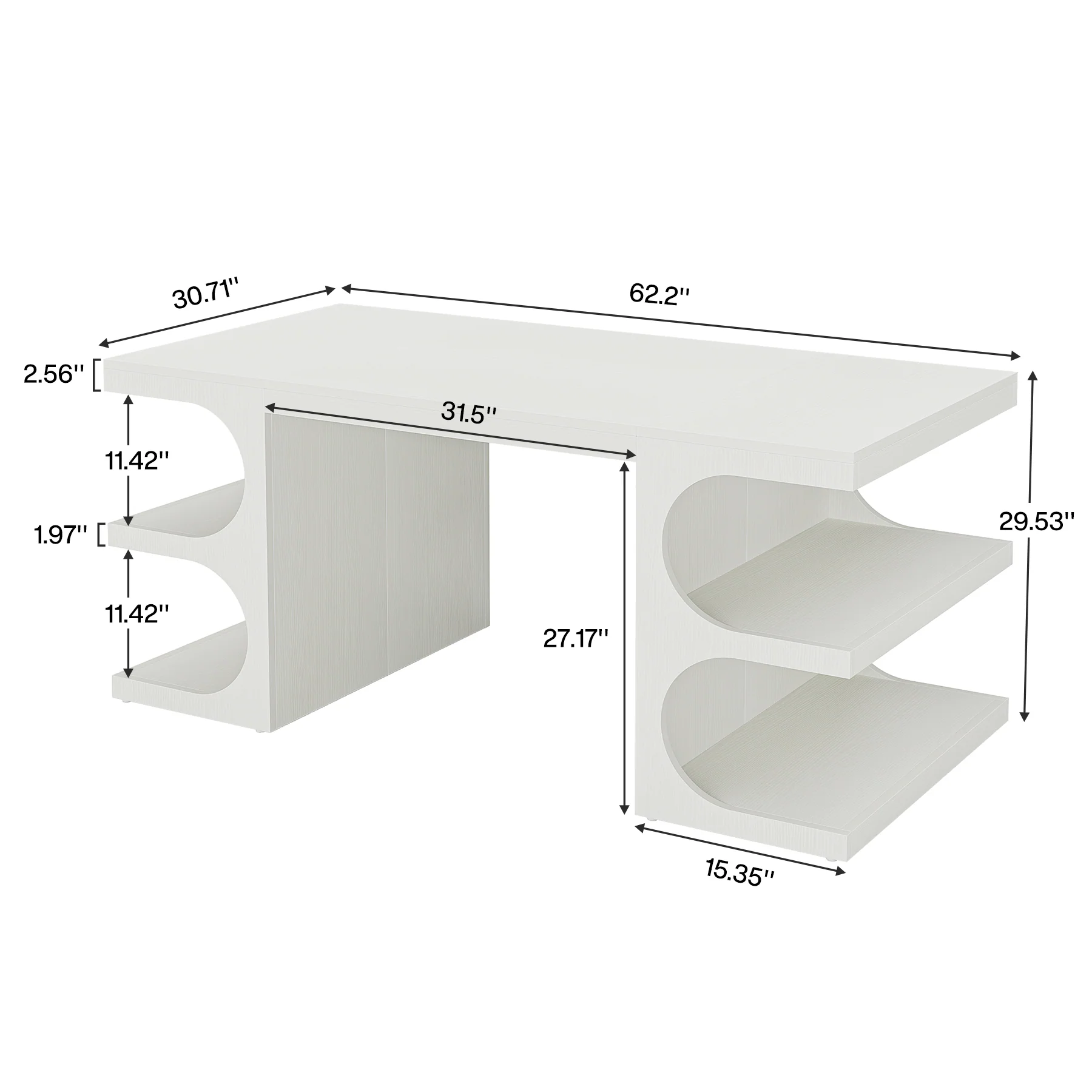 62" Executive Desk, Modern Office Computer Desk with Storage Shelves - Image 2