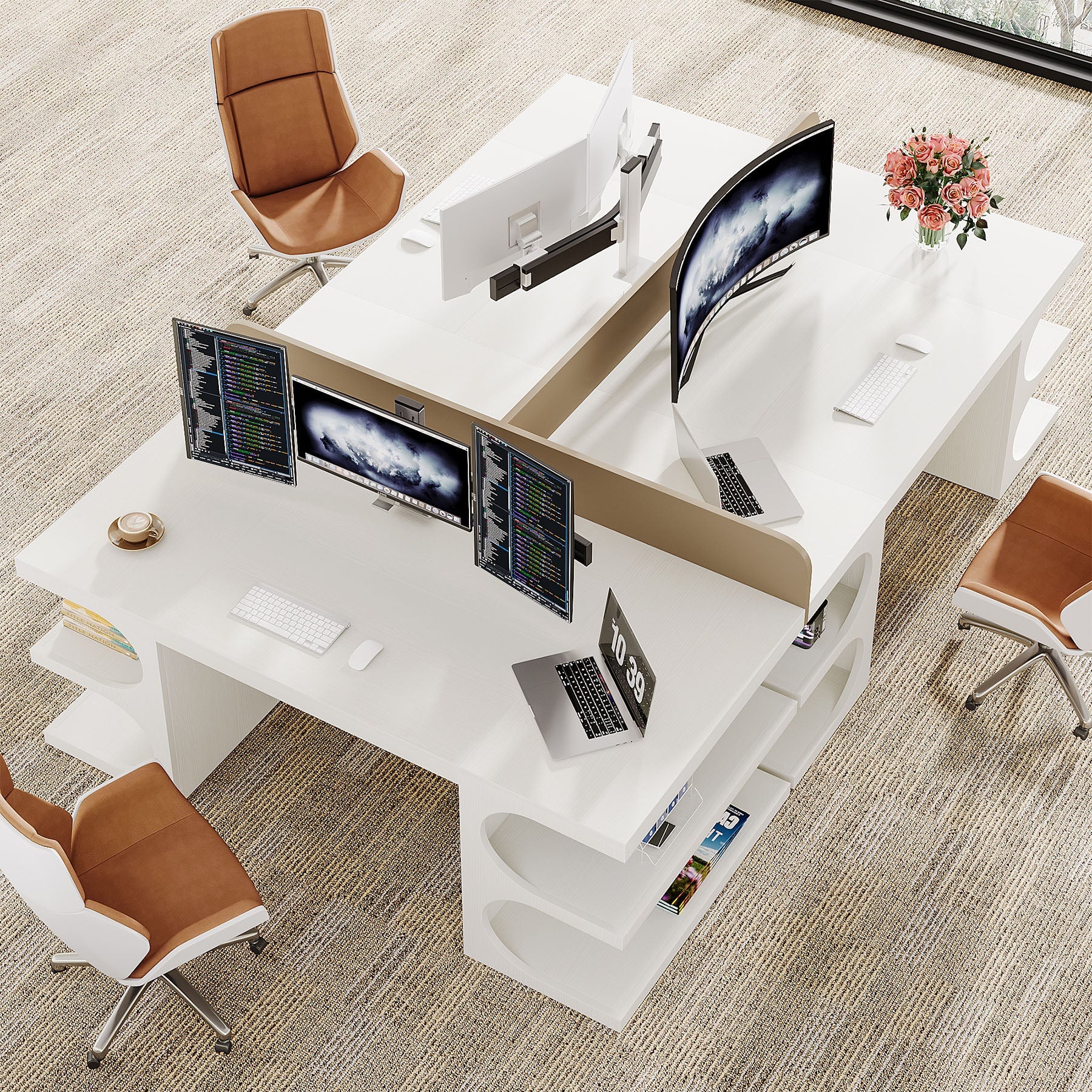 62" Executive Desk, Modern Office Computer Desk with Storage Shelves - Image 6