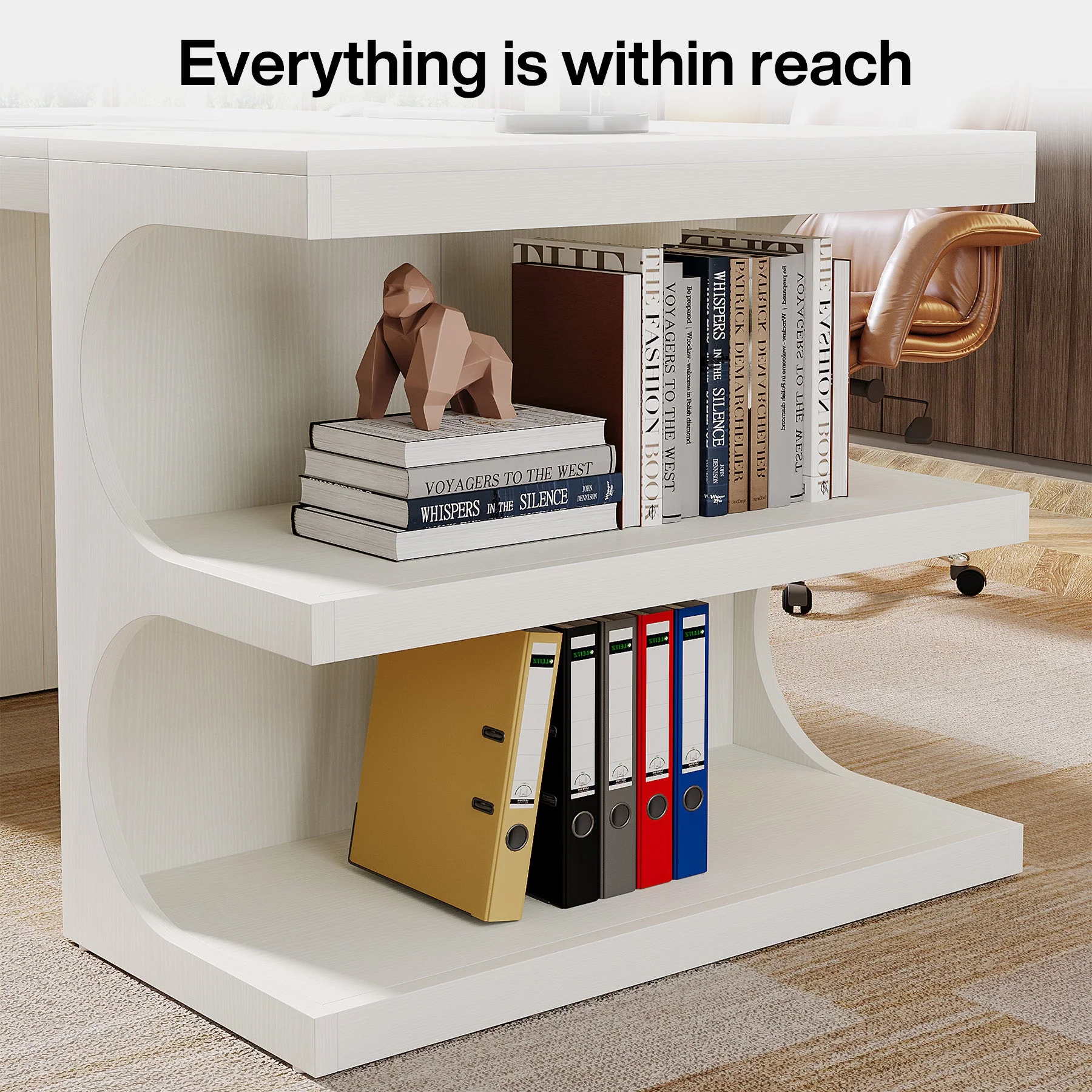 62" Executive Desk, Modern Office Computer Desk with Storage Shelves - Image 7