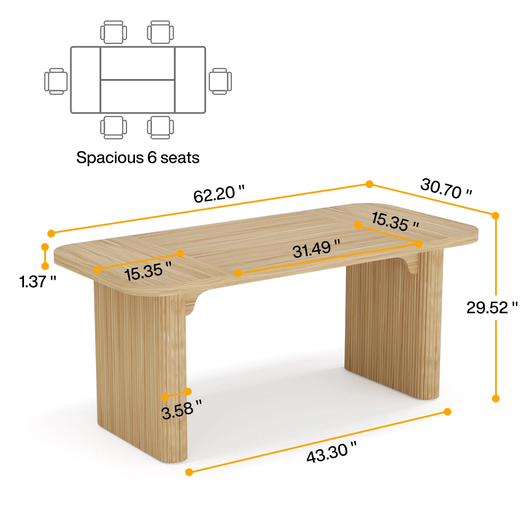 62.2" Wood Executive Desk Simple Rectangular Computer Desk Writing Table - Image 2