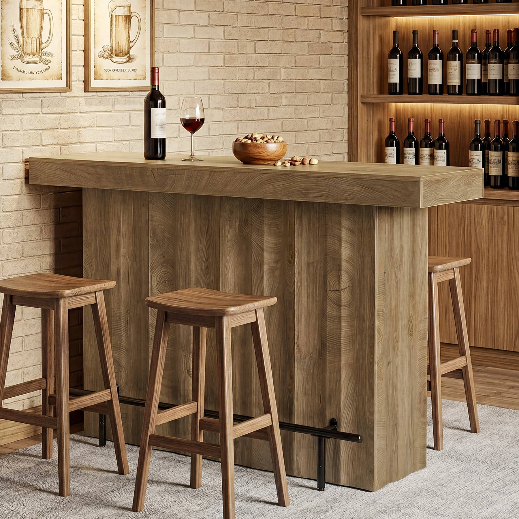 63" Bar Table, 2-Tier Bar Unit Counter Height Pub Table with Storage Shelves - Image 3