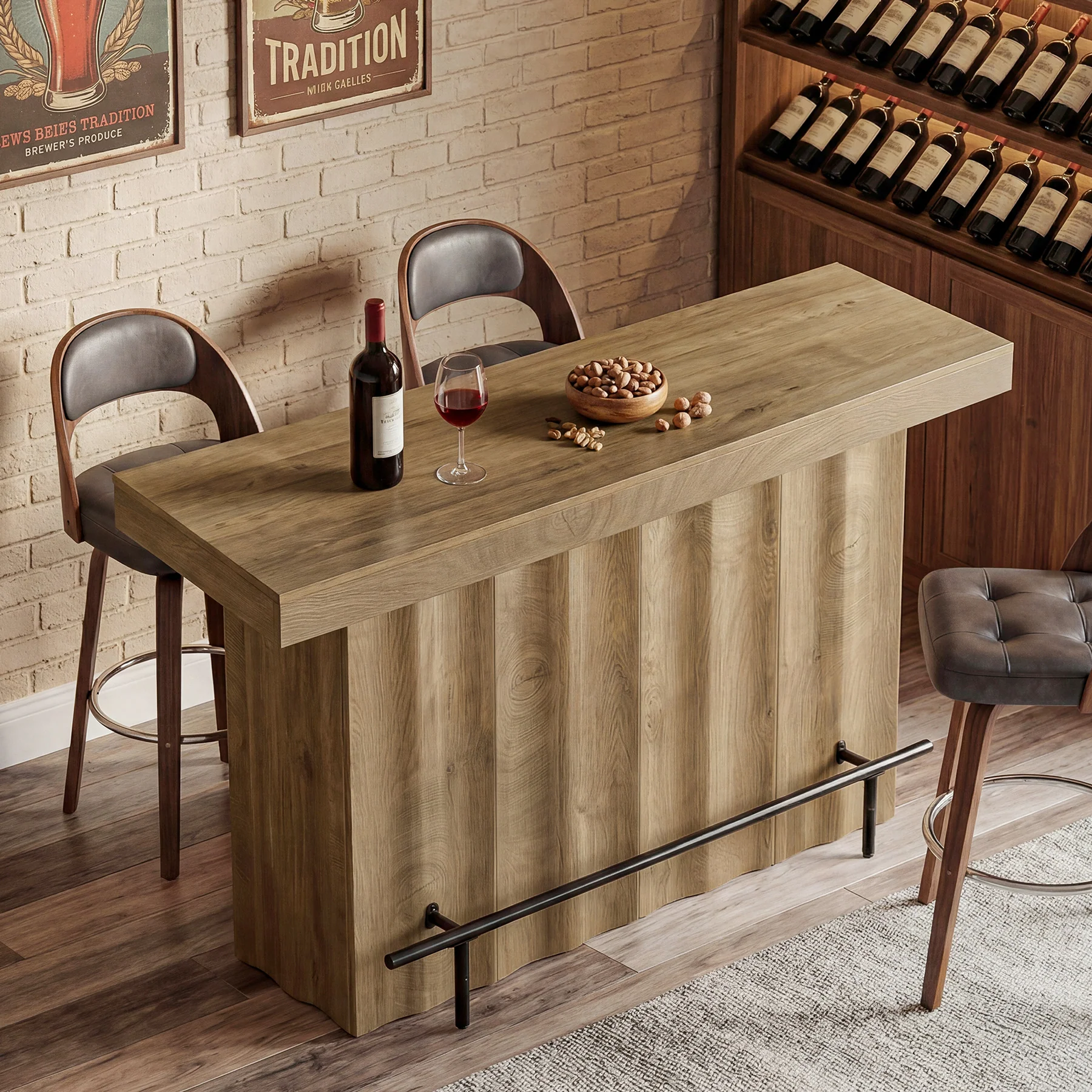 63" Bar Table, 2-Tier Bar Unit Counter Height Pub Table with Storage Shelves - Image 4