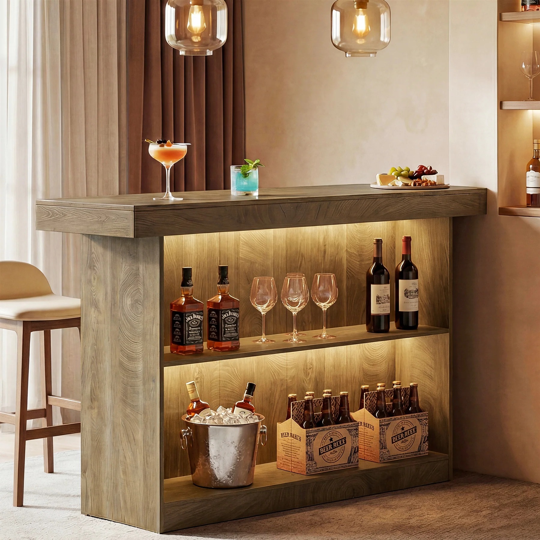 63" Bar Table, 2-Tier Bar Unit Counter Height Pub Table with Storage Shelves - Image 5