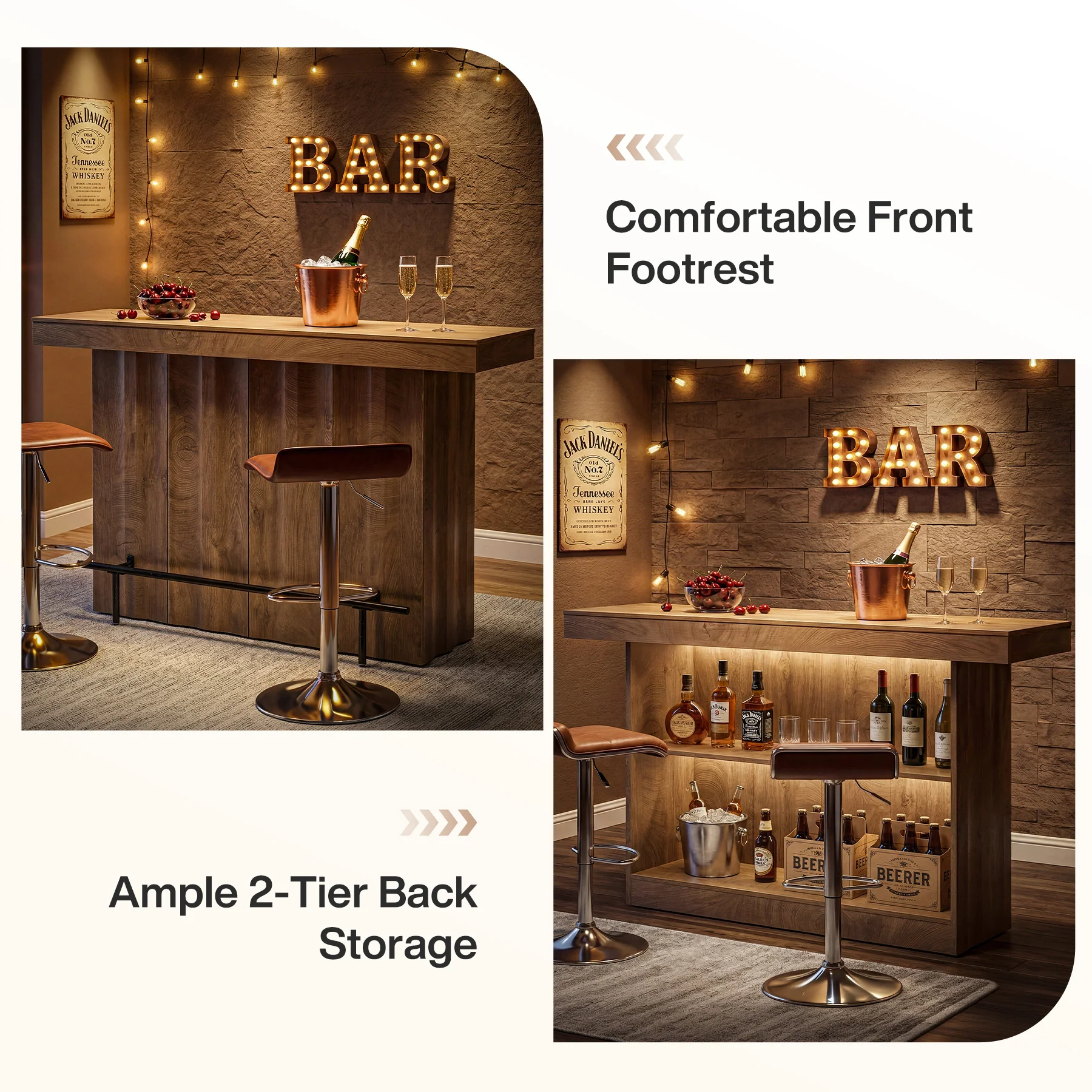 63" Bar Table, 2-Tier Bar Unit Counter Height Pub Table with Storage Shelves - Image 6