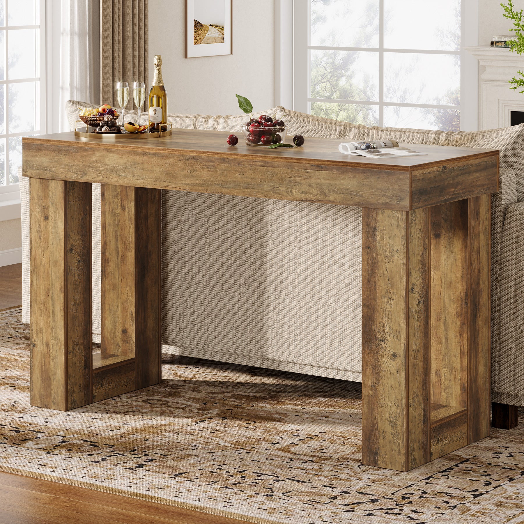 63" Bar Table, Counter Height Pub Table with Sturdy Rectangular Base - Image 3