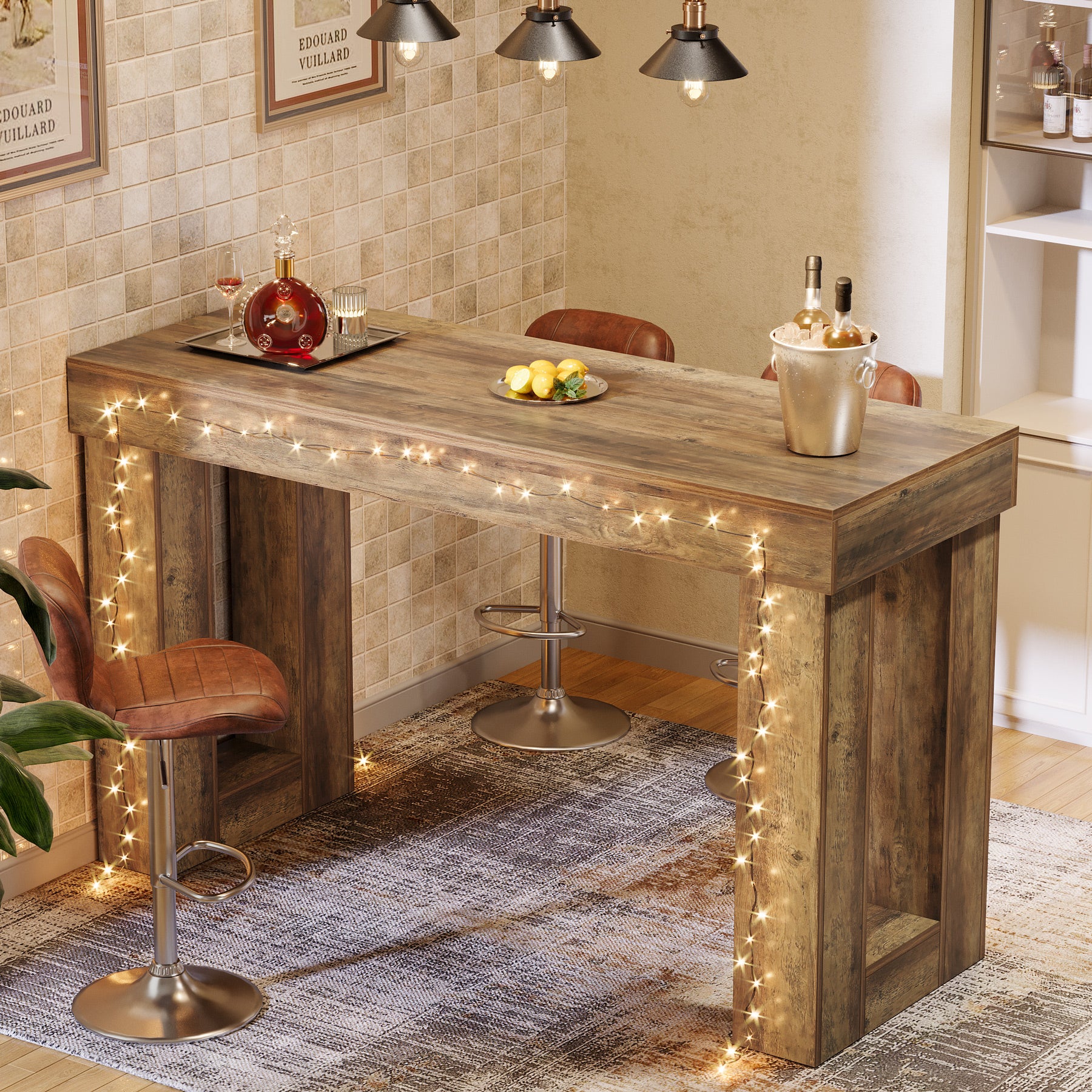 63" Bar Table, Counter Height Pub Table with Sturdy Rectangular Base - Image 6