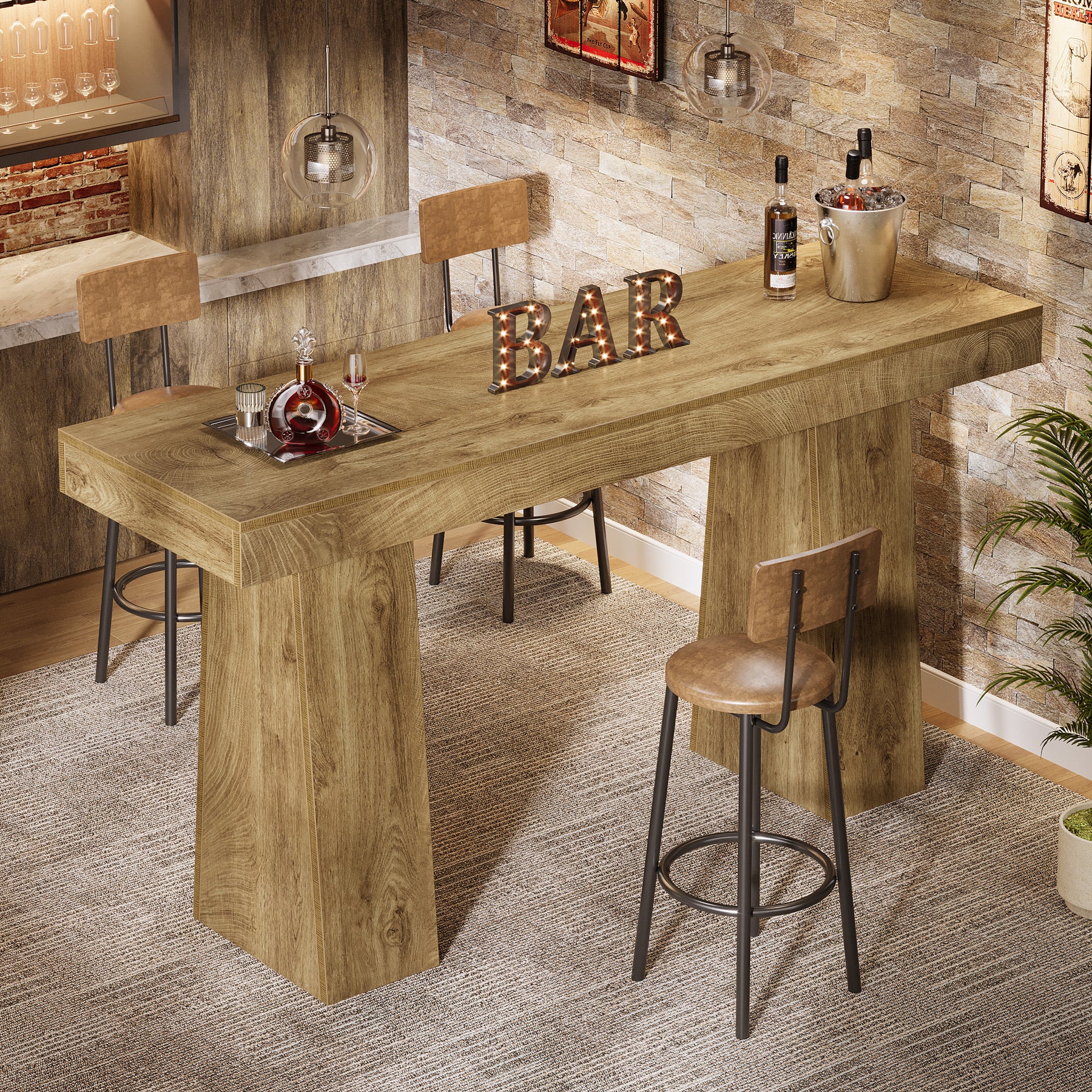 63" Bar Table, Rectangular Counter Height Pub Table with Thickened Tabletop - Image 8