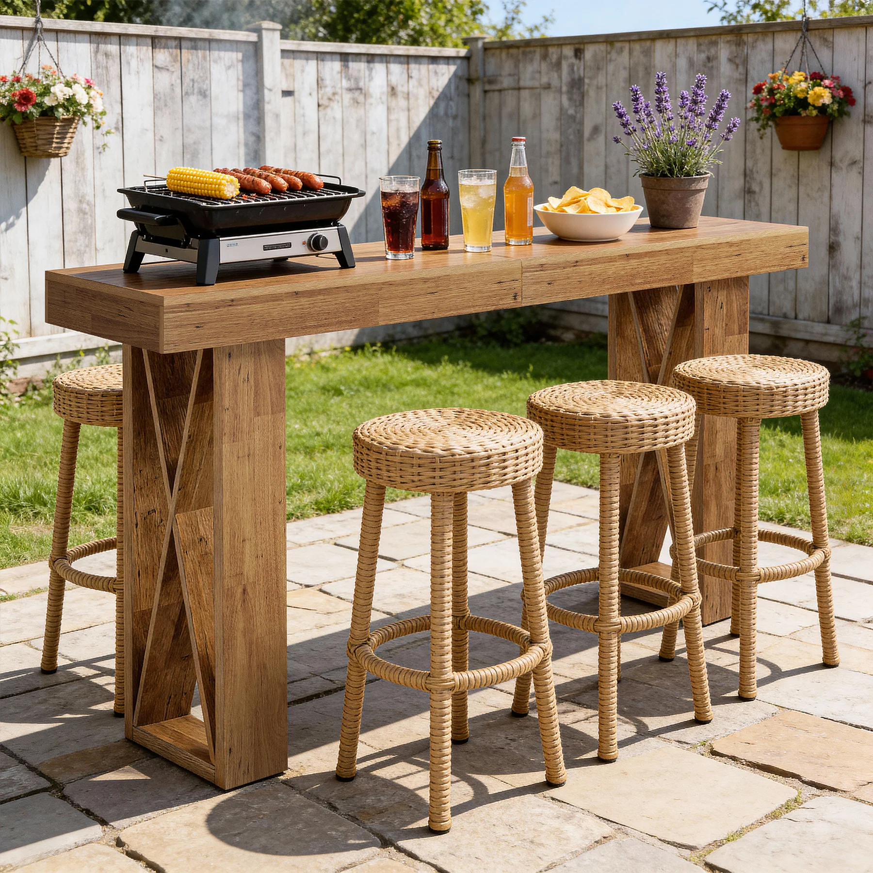 63" Bar Table, Rectangular Counter Height Pub Table with X-Shaped Frame - Image 5