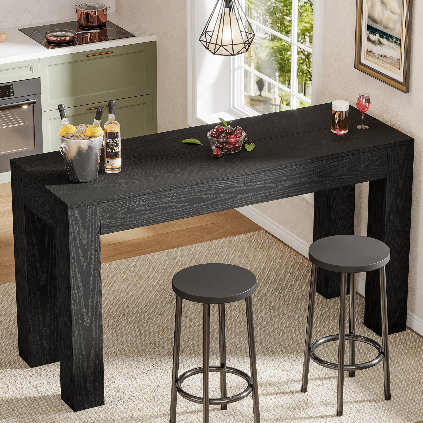 63" Long Bar Table, Rectangular Counter Height Pub Table with Sturdy Legs - Image 10