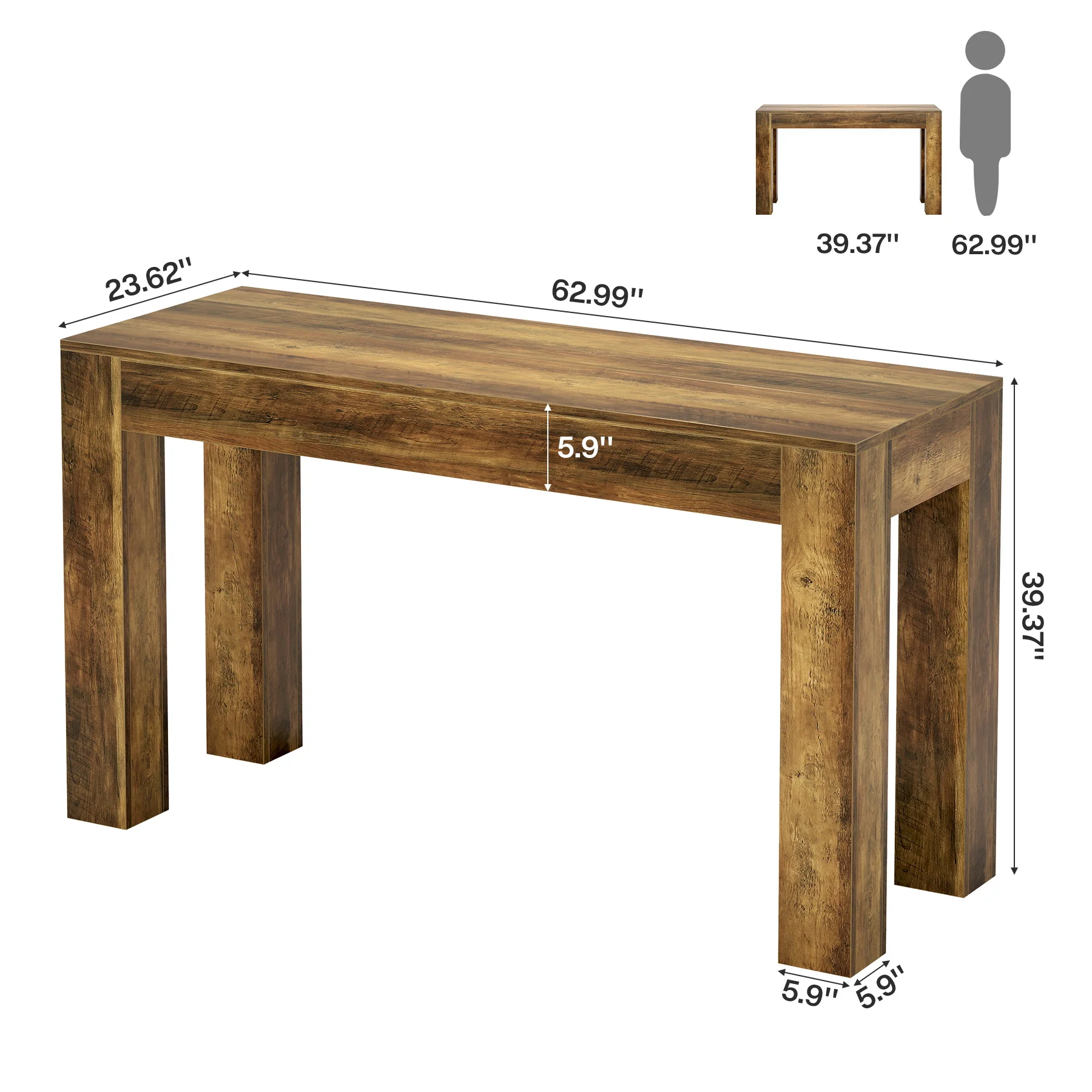 63" Long Bar Table, Rectangular Counter Height Pub Table with Sturdy Legs - Image 2