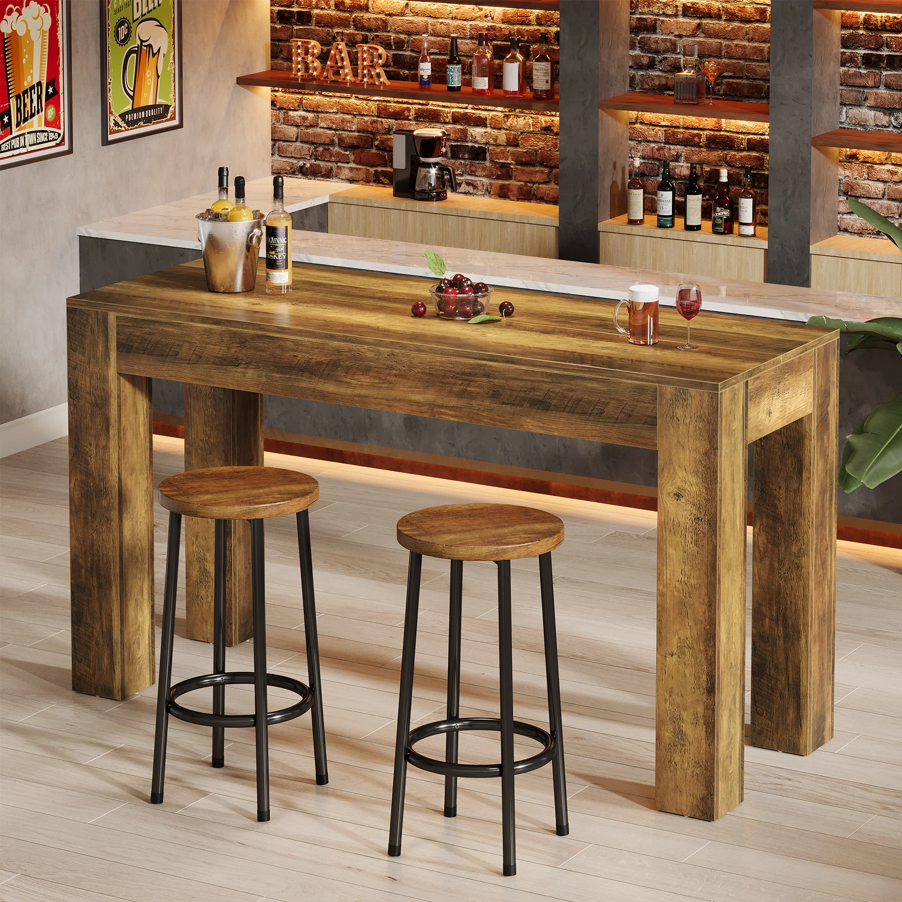 63" Long Bar Table, Rectangular Counter Height Pub Table with Sturdy Legs - Image 3