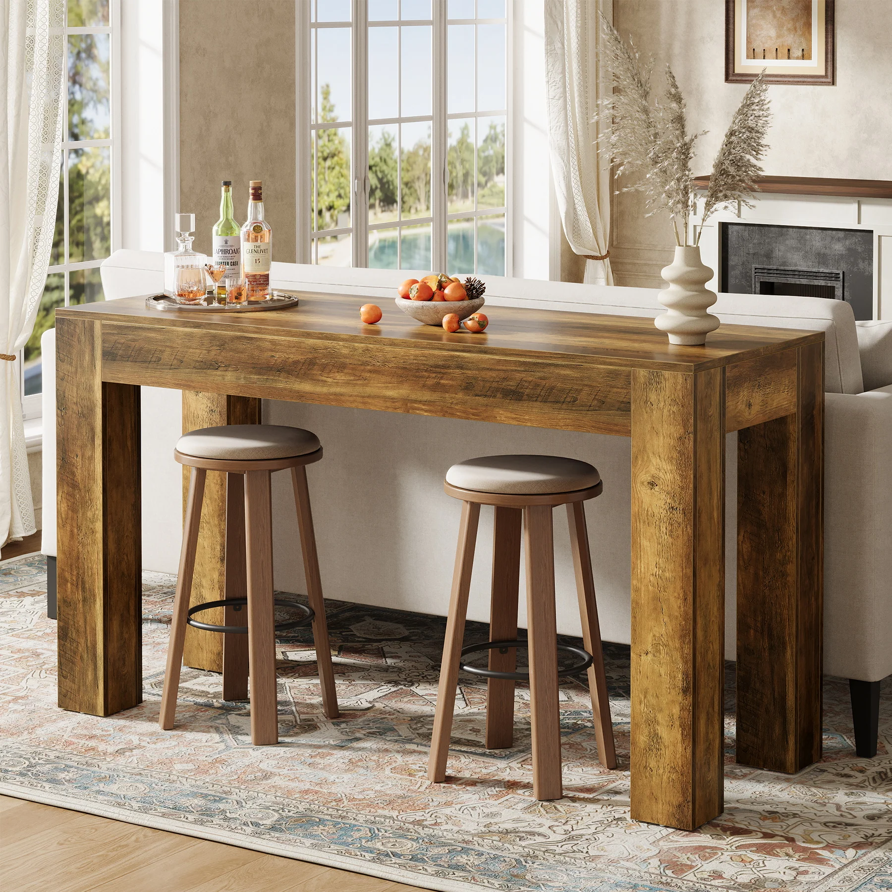 63" Long Bar Table, Rectangular Counter Height Pub Table with Sturdy Legs - Image 4