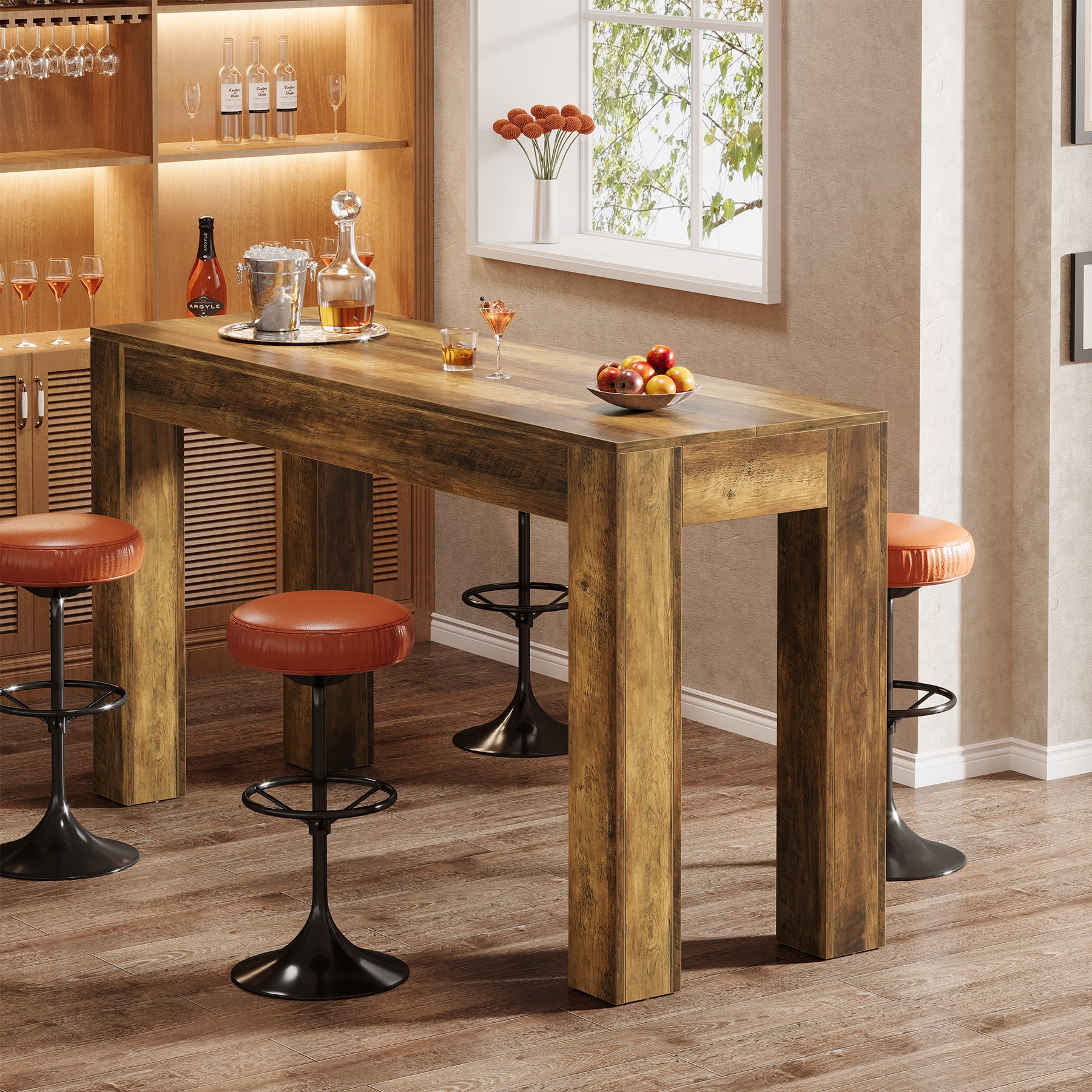 63" Long Bar Table, Rectangular Counter Height Pub Table with Sturdy Legs - Image 5