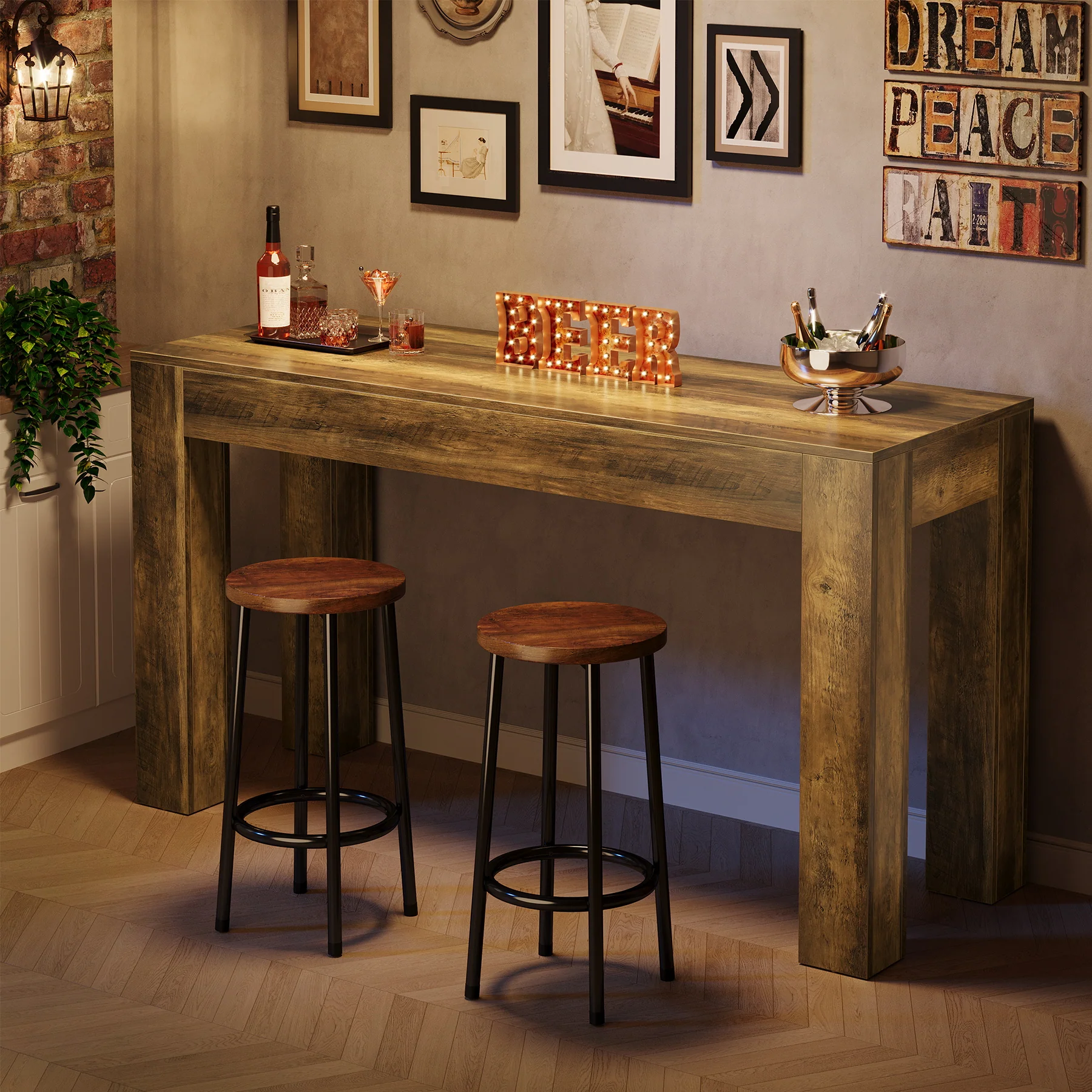 63" Long Bar Table, Rectangular Counter Height Pub Table with Sturdy Legs - Image 6