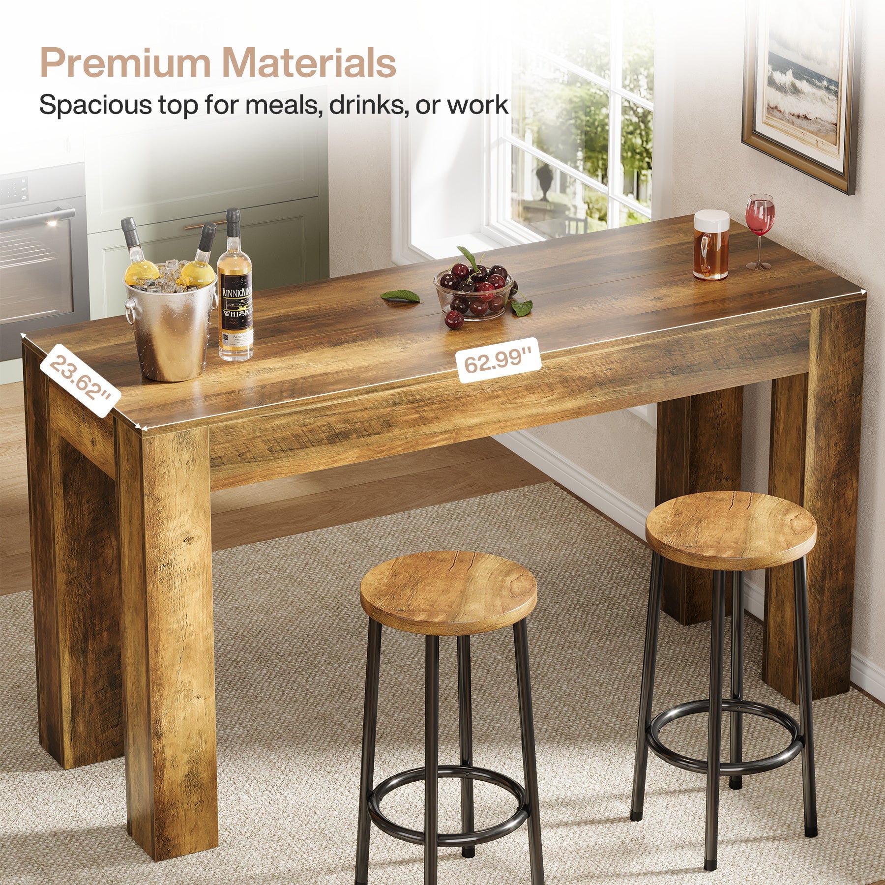 63" Long Bar Table, Rectangular Counter Height Pub Table with Sturdy Legs - Image 7