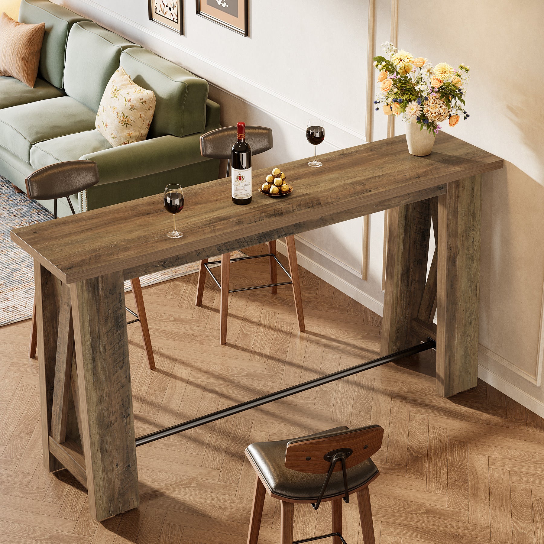 63" Bar Table, Rectangular Counter Height Pub Table with X-Frame Legs - Image 5