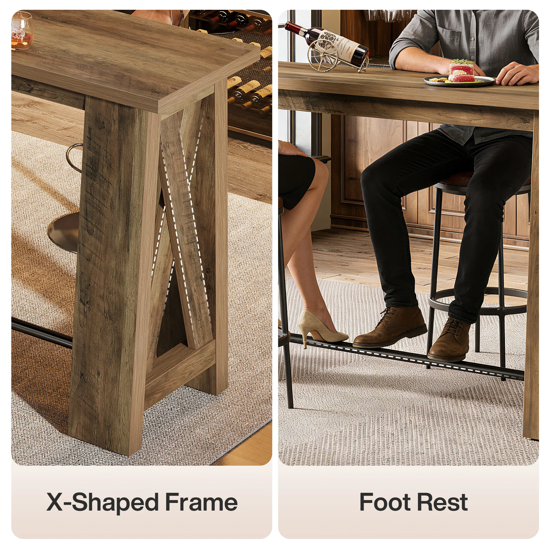 63" Bar Table, Rectangular Counter Height Pub Table with X-Frame Legs - Image 7