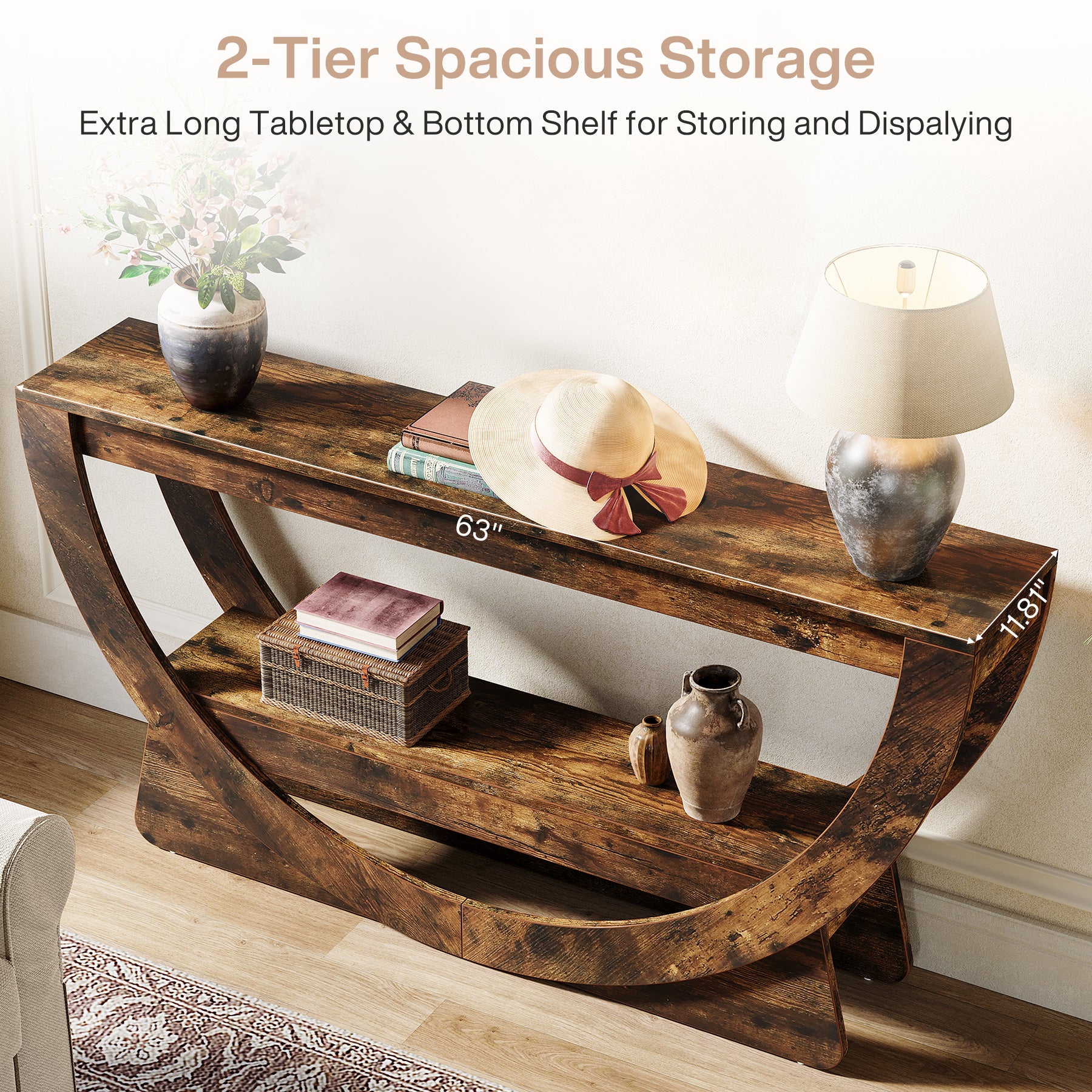 63" Console Table, 2-Tier Entryway Table with Storage Shelves & Arched Frame - Image 5