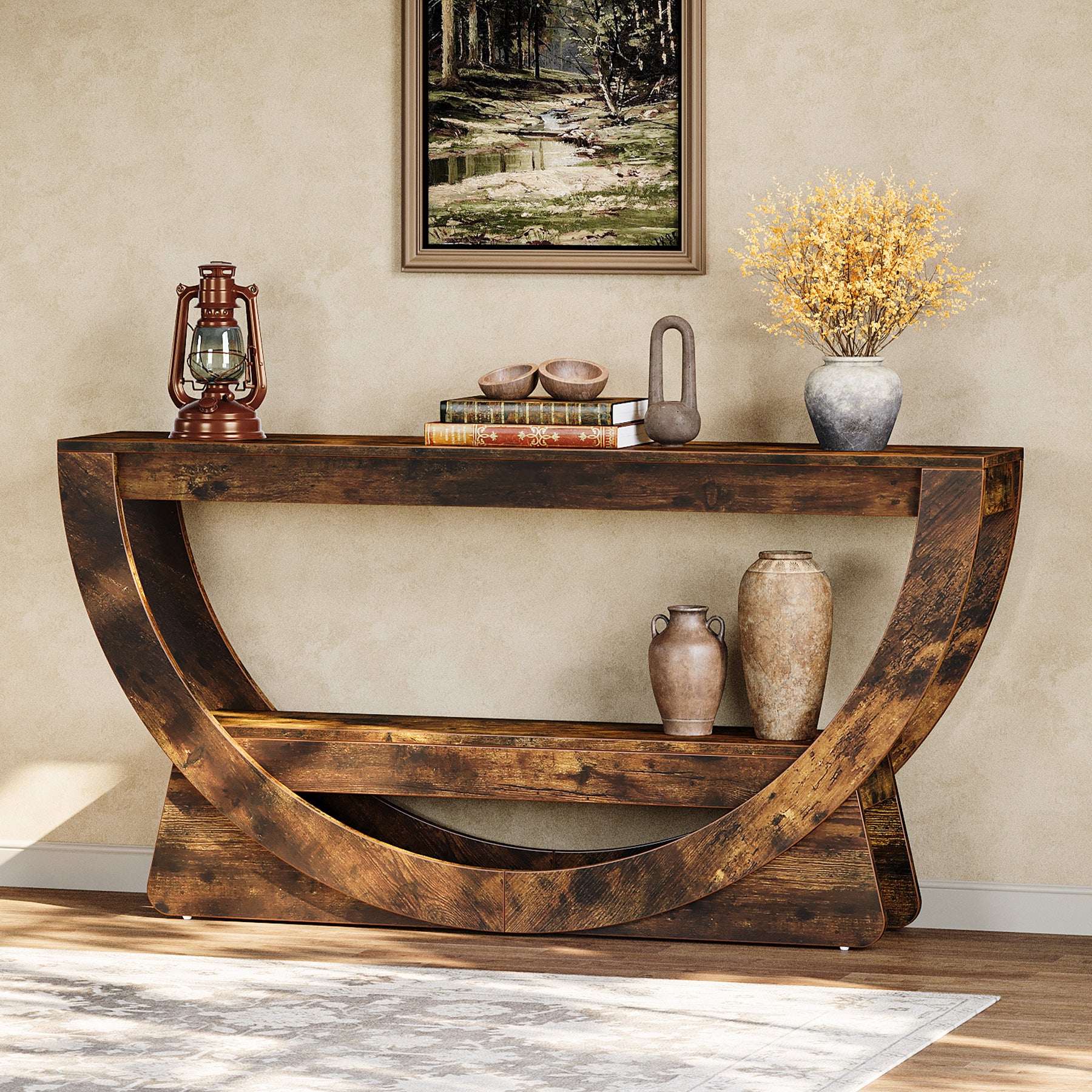 63" Console Table, 2-Tier Entryway Table with Storage Shelves & Arched Frame - Image 6