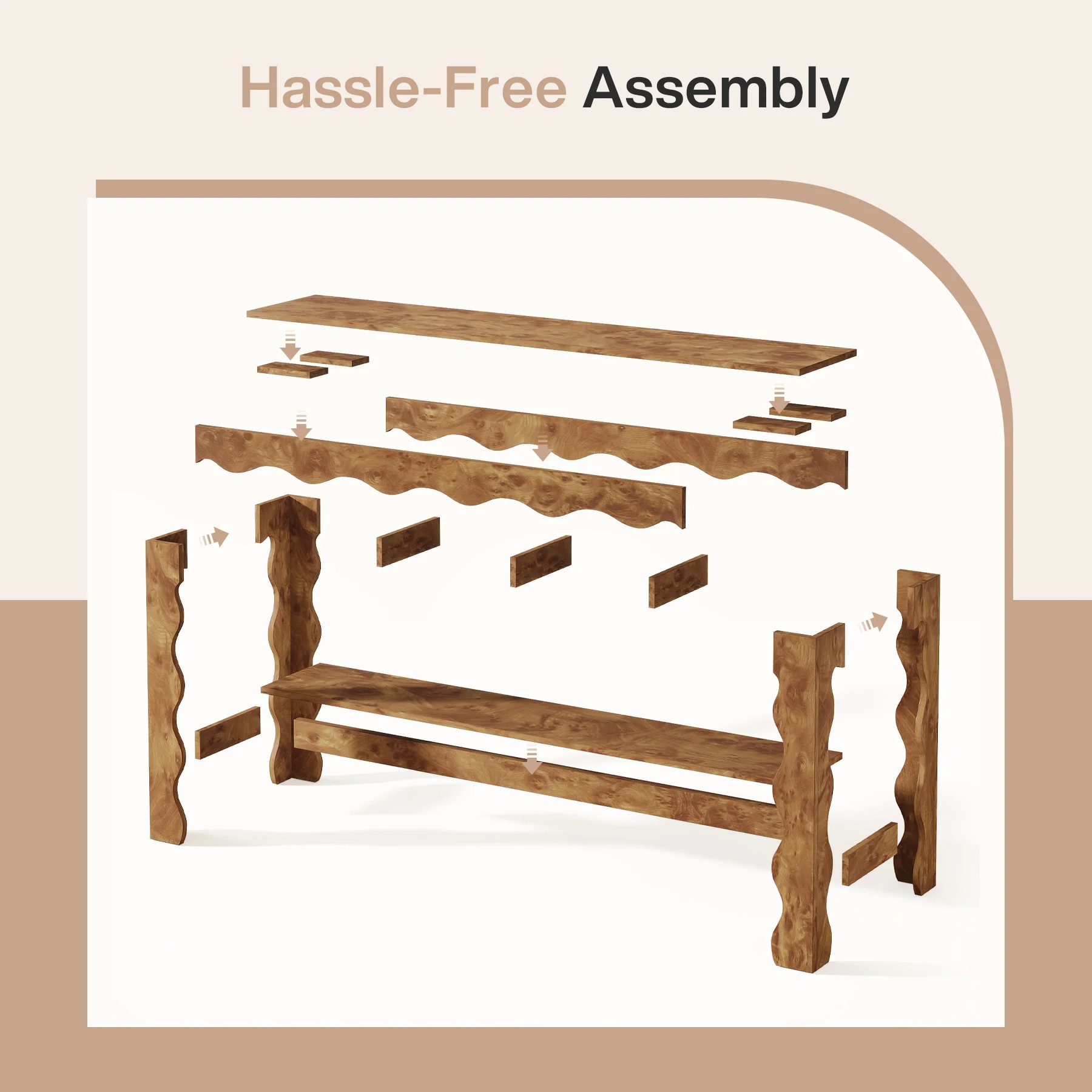 63" Console Table, 2-Tier Narrow Sofa Table with Storage and Scalloped Curves - Image 7