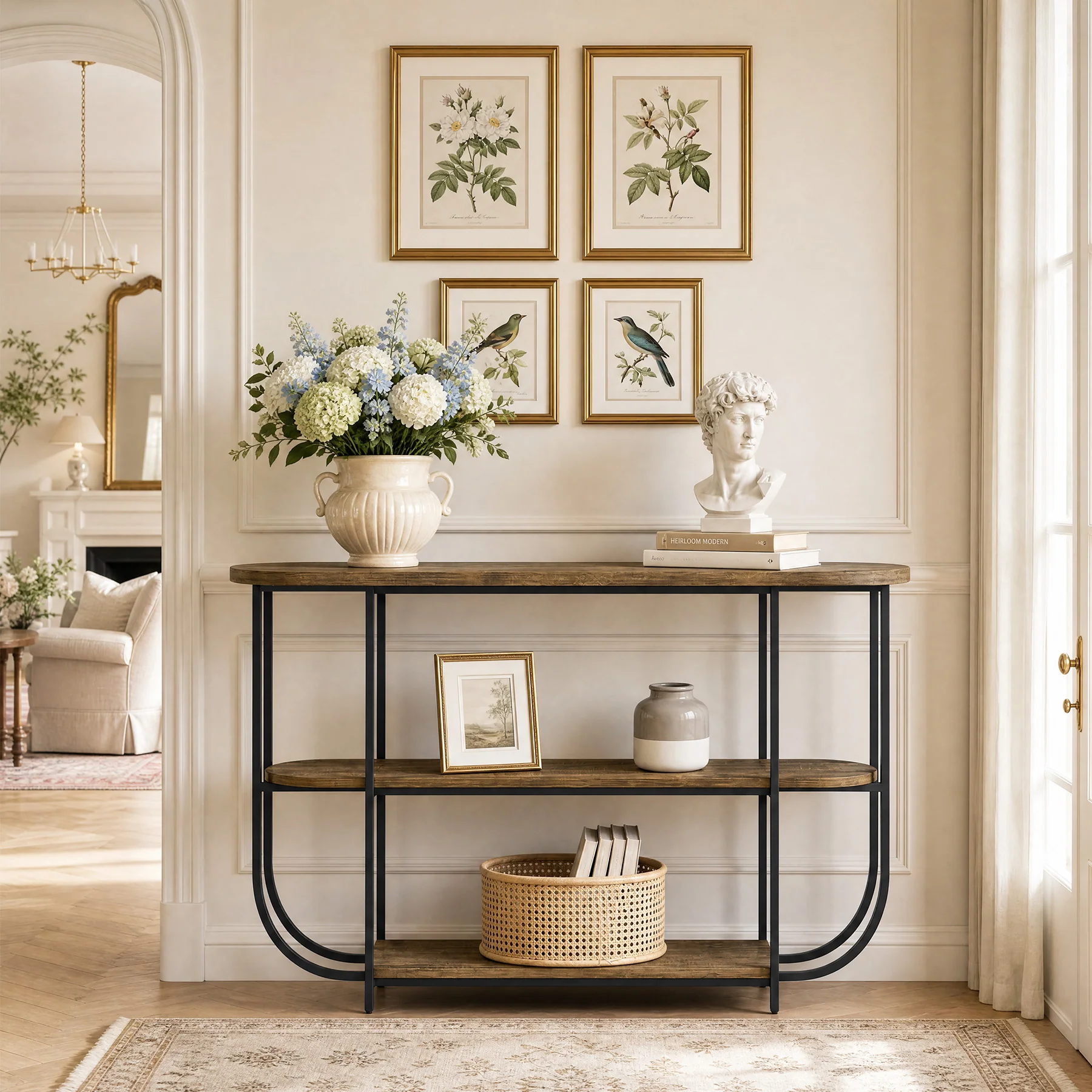 63" Console Table, 3-Tier Narrow Entryway Table with Curved Metal Frame - Image 5
