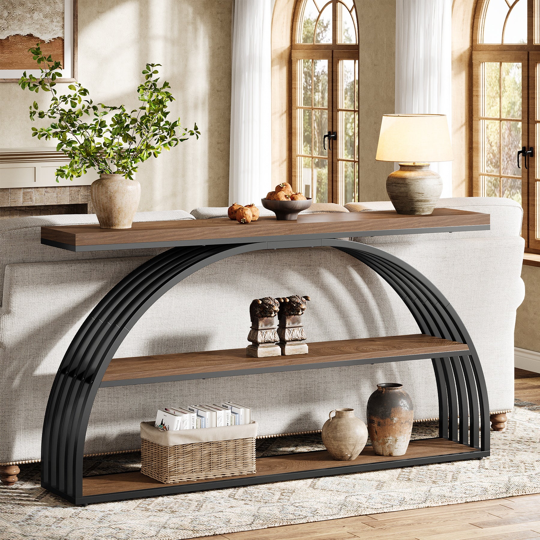 63" Console Table, 3-Tier Sofa  Entryway Table with Arched Frame - Image 3