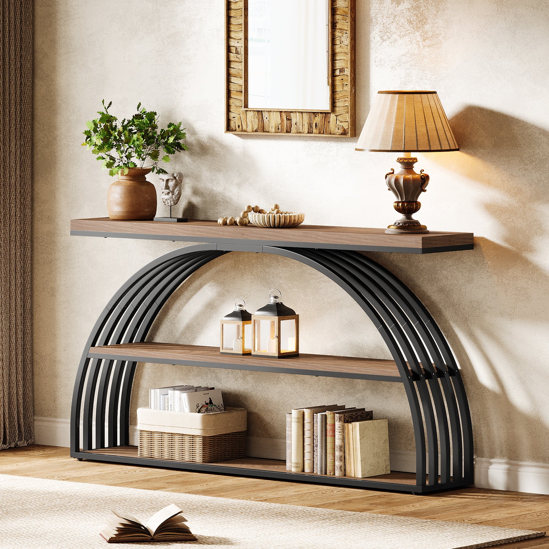 63" Console Table, 3-Tier Sofa  Entryway Table with Arched Frame - Image 4