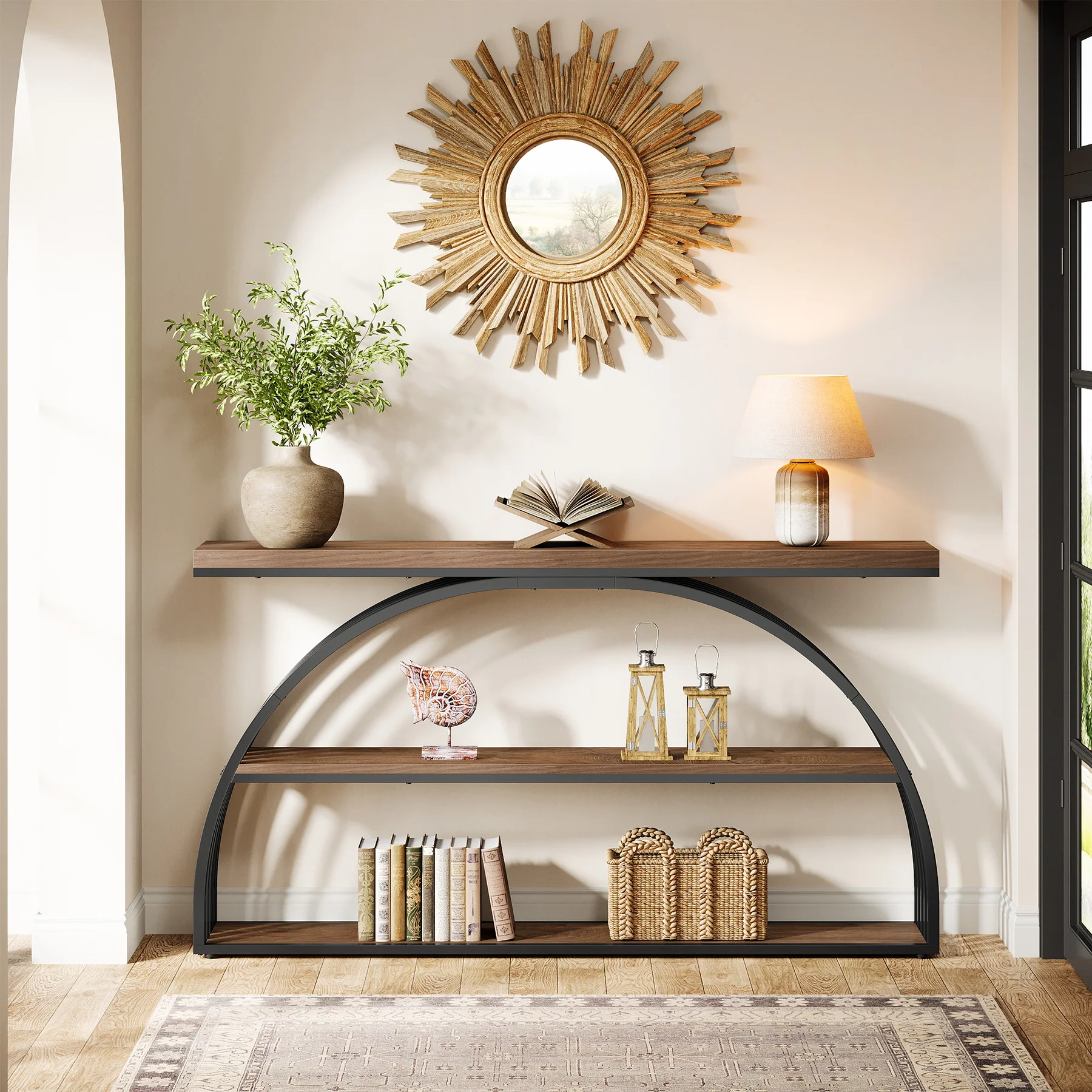 63" Console Table, 3-Tier Sofa  Entryway Table with Arched Frame - Image 5