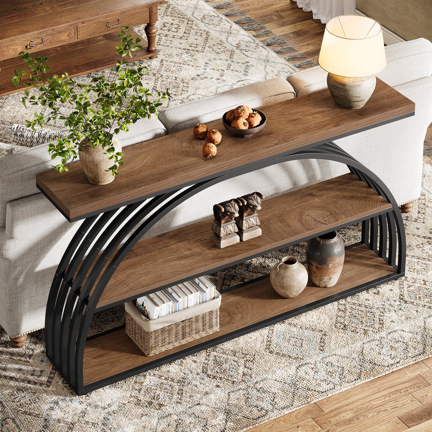 63" Console Table, 3-Tier Sofa  Entryway Table with Arched Frame - Image 6