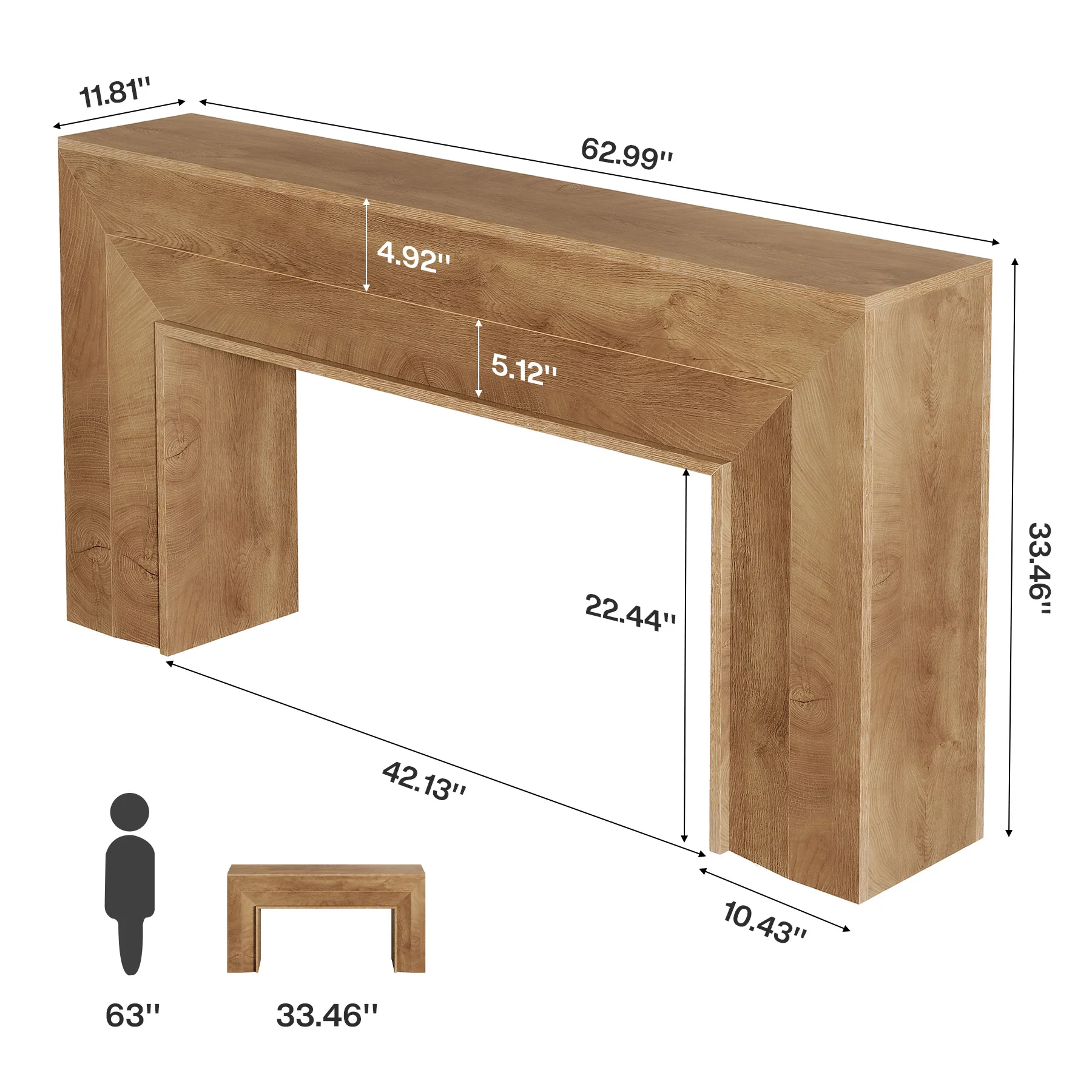 63" Console Table, Farmhouse Entryway Sofa Table for Hallway, Living Room - Image 2