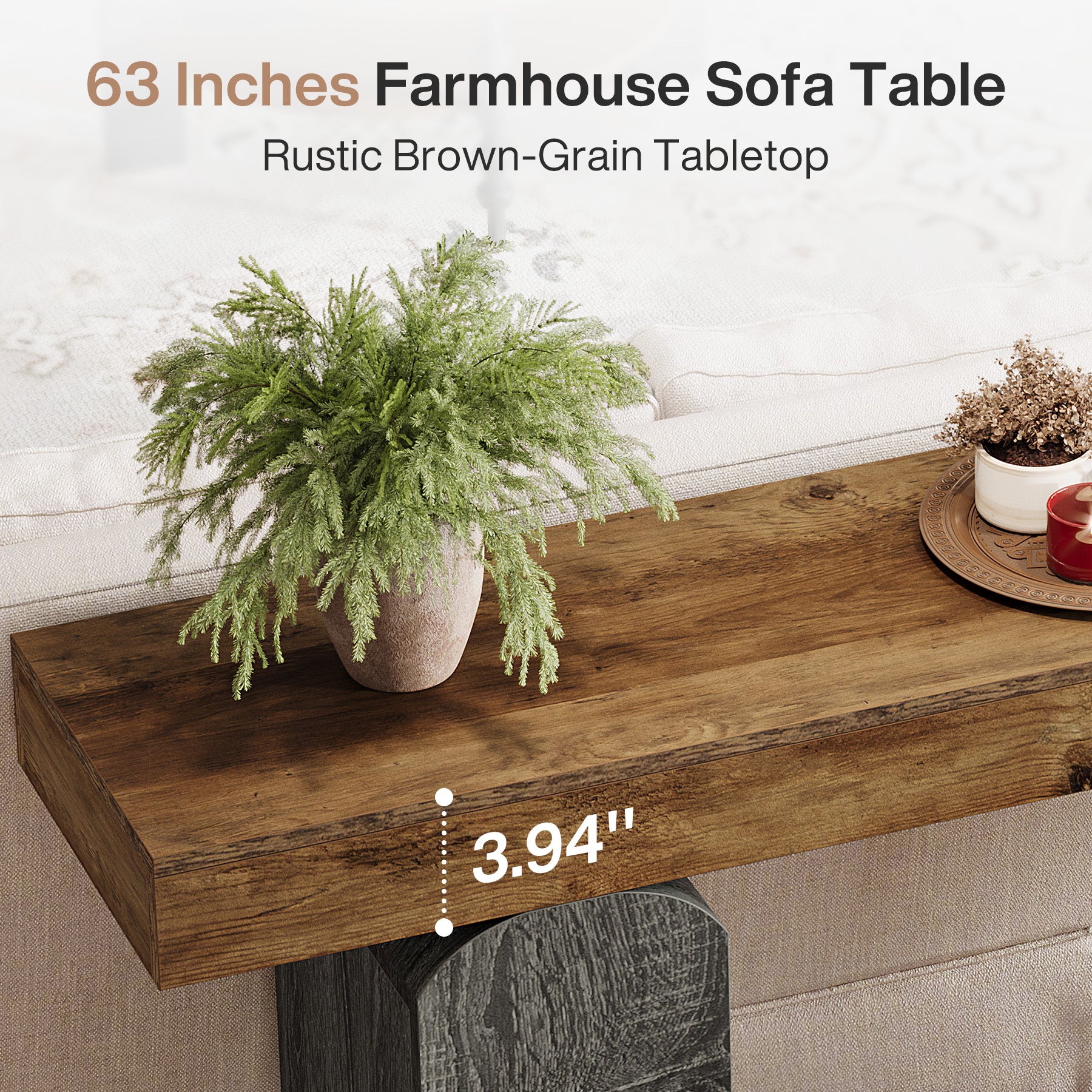 63" Console Table, Farmhouse Entryway Table with 2 Arched Pedestal Legs - Image 6