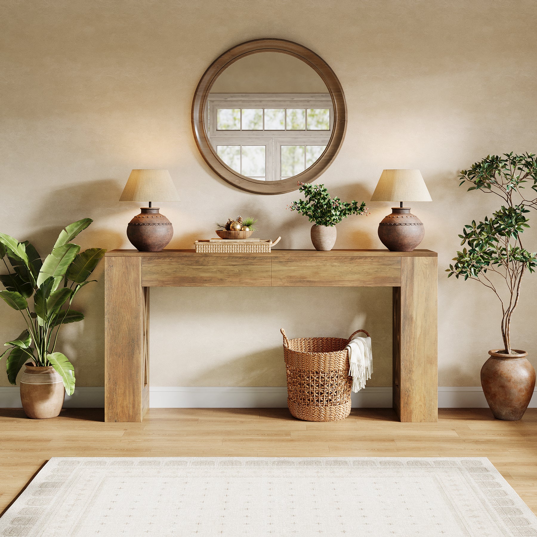63" Console Table, Narrow Sofa Table with 2 Drawers and X-Shaped Legs - Image 7
