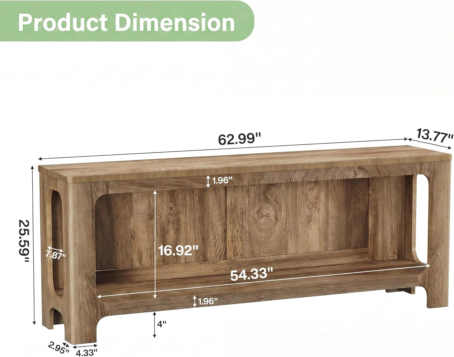 63" Console Table with Storage Shelf, 2-Tier Narrow Entryway Table for Hallway - Image 2
