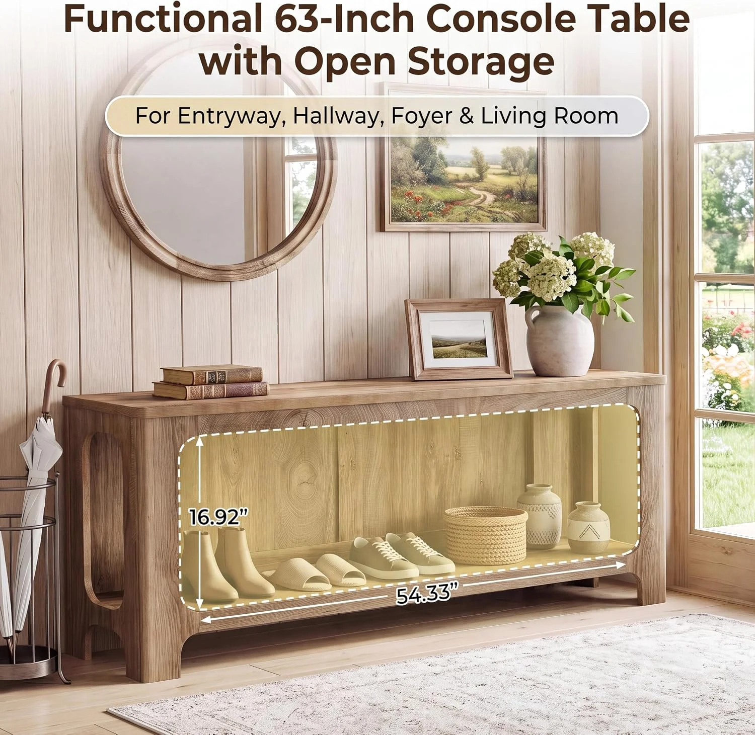63" Console Table with Storage Shelf, 2-Tier Narrow Entryway Table for Hallway - Image 5