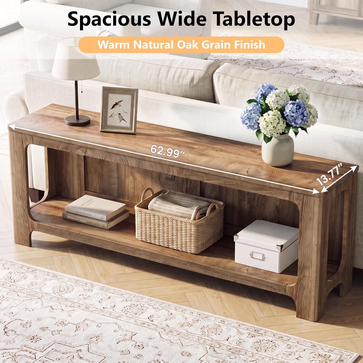 63" Console Table with Storage Shelf, 2-Tier Narrow Entryway Table for Hallway - Image 6