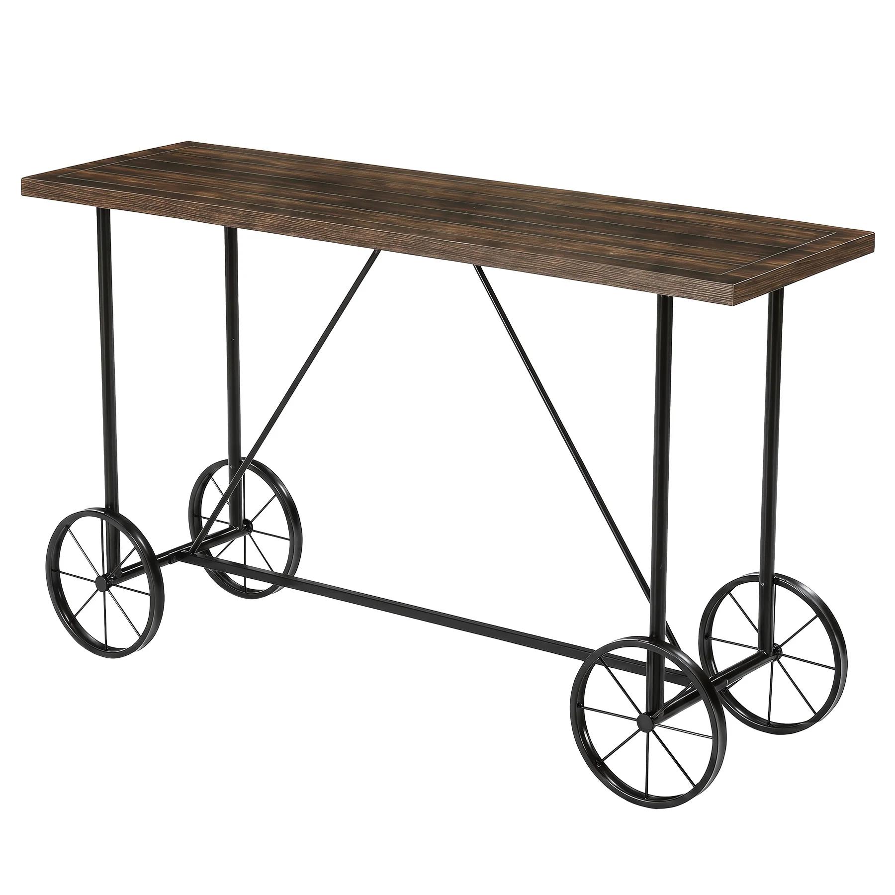 63" Bar Table, Industrial Counter Height Dining Table with Bicycle-Inspired Metal Base - Image 9