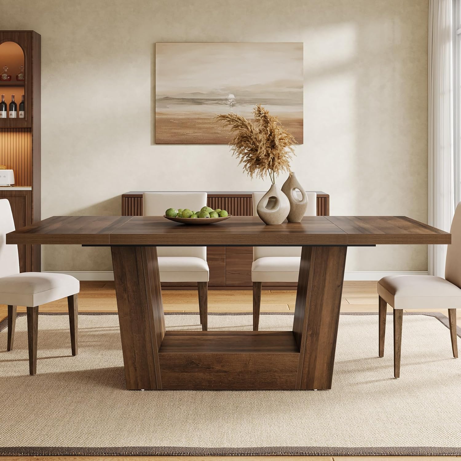 63" Dining Table for 4-6, Farmhouse Kitchen Dinner Table with Heavy-Duty Base - Image 3