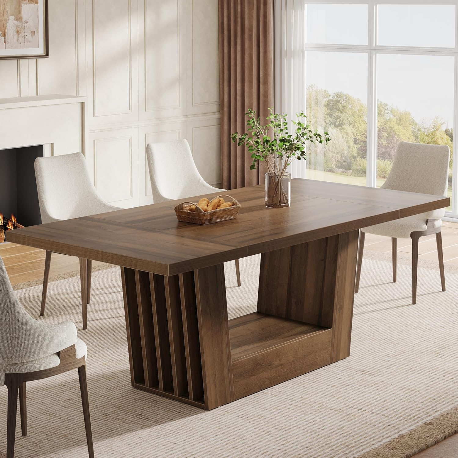 63" Dining Table for 4-6, Farmhouse Kitchen Dinner Table with Heavy-Duty Base - Image 6