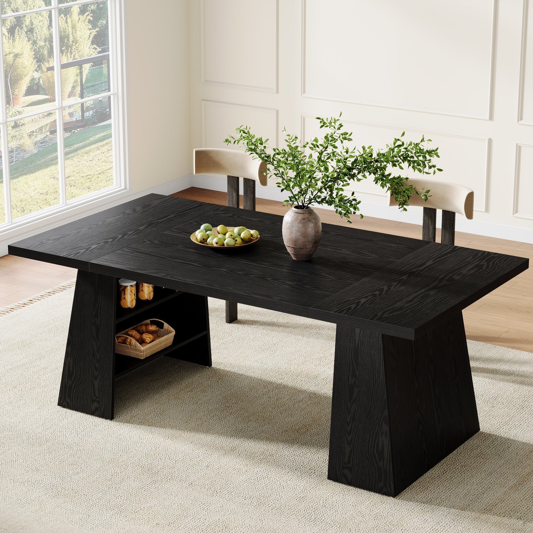63" Dining Table for 4-6 People, Modern Kitchen Table with Storage Shelves