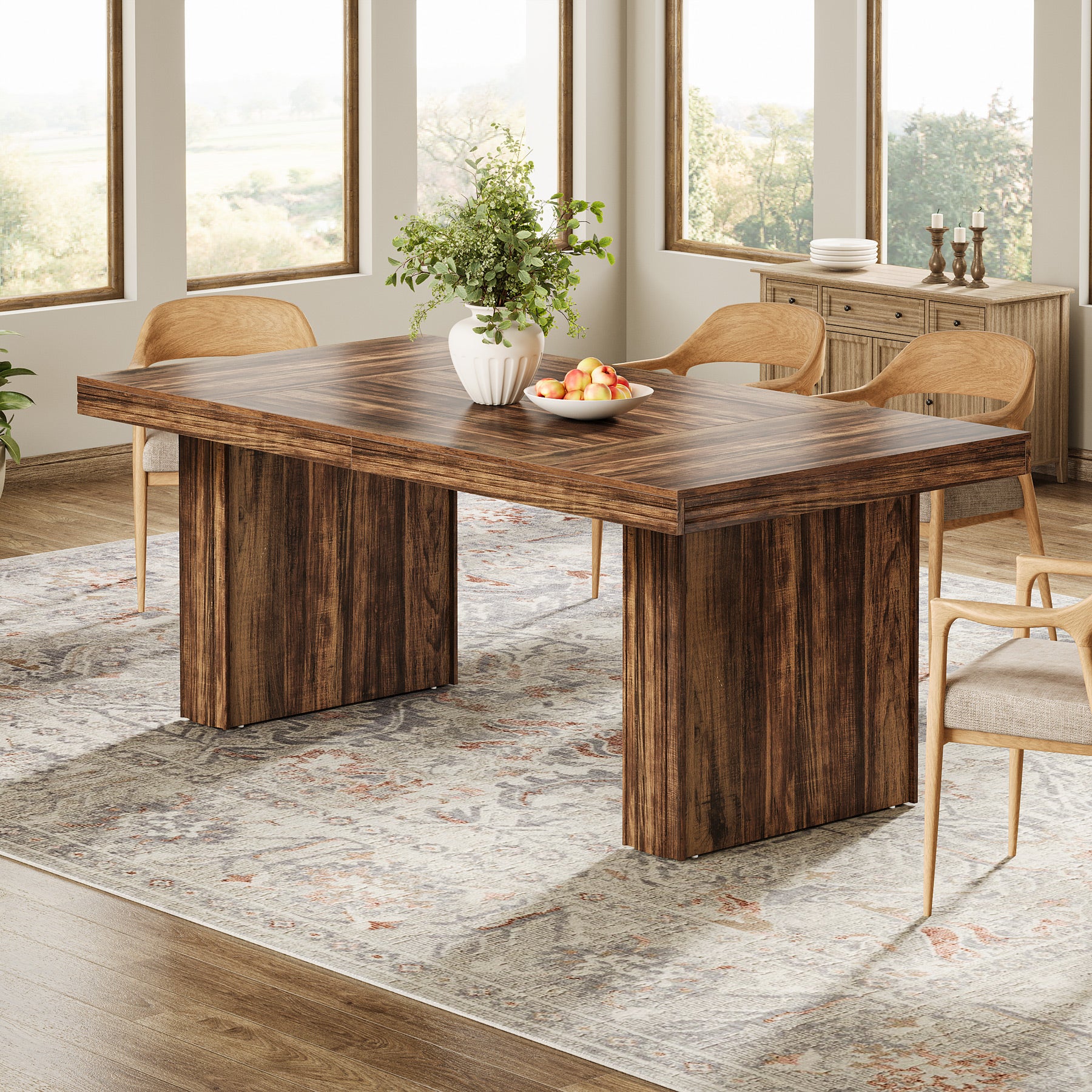63" Dining Table for 6, Modern Kitchen Table with Fluted Line - Image 14