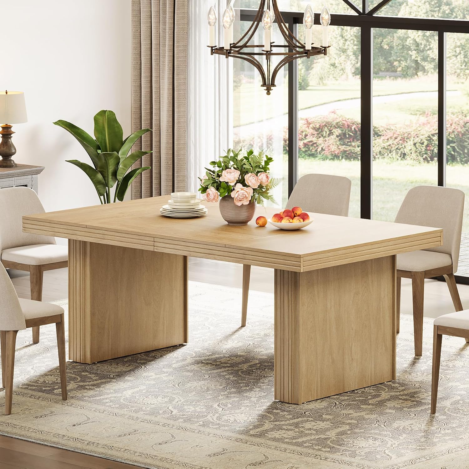 63" Dining Table for 6, Modern Kitchen Table with Fluted Line - Image 3