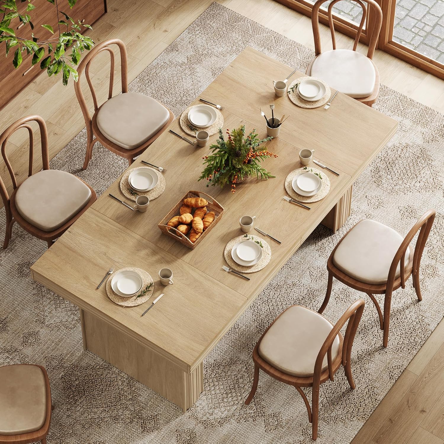 63" Dining Table for 6, Modern Kitchen Table with Fluted Line - Image 4