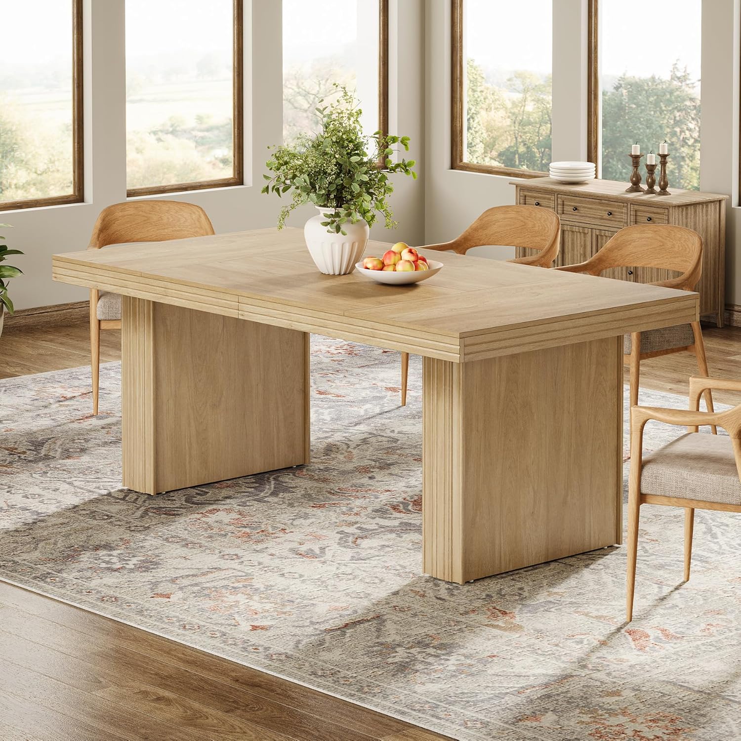 63" Dining Table for 6, Modern Kitchen Table with Fluted Line - Image 5