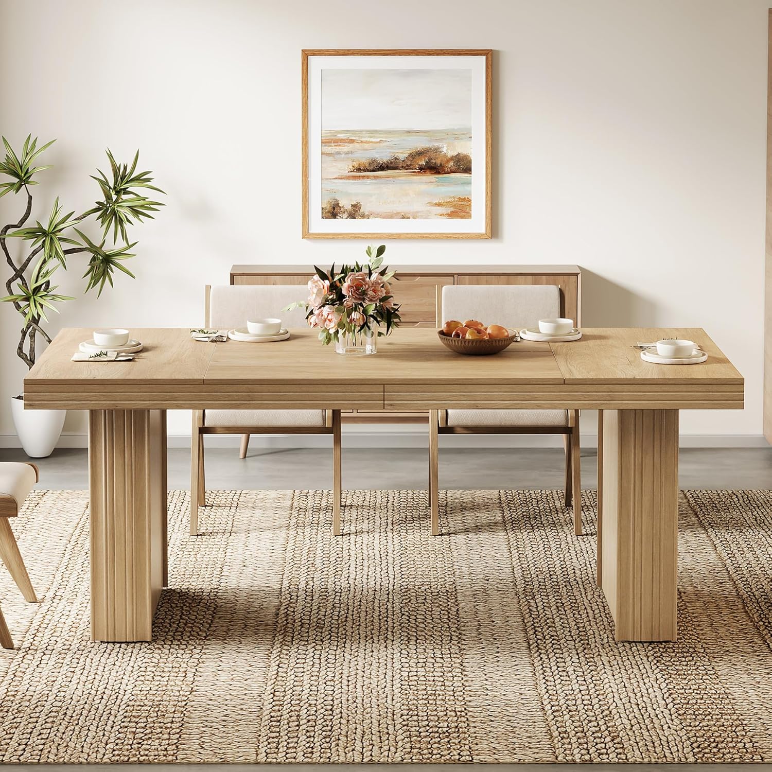 63" Dining Table for 6, Modern Kitchen Table with Fluted Line - Image 6