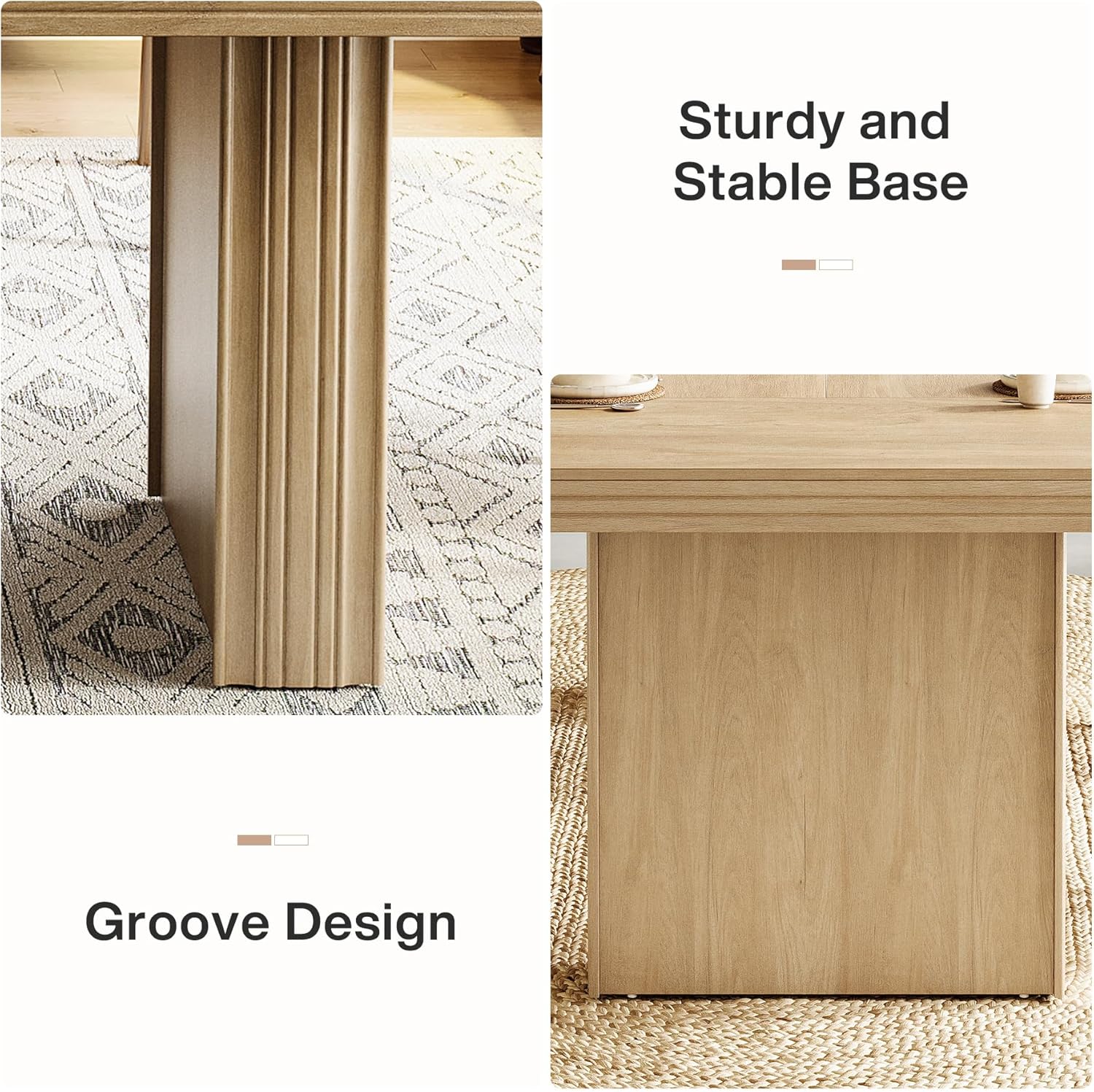 63" Dining Table for 6, Modern Kitchen Table with Fluted Line - Image 8
