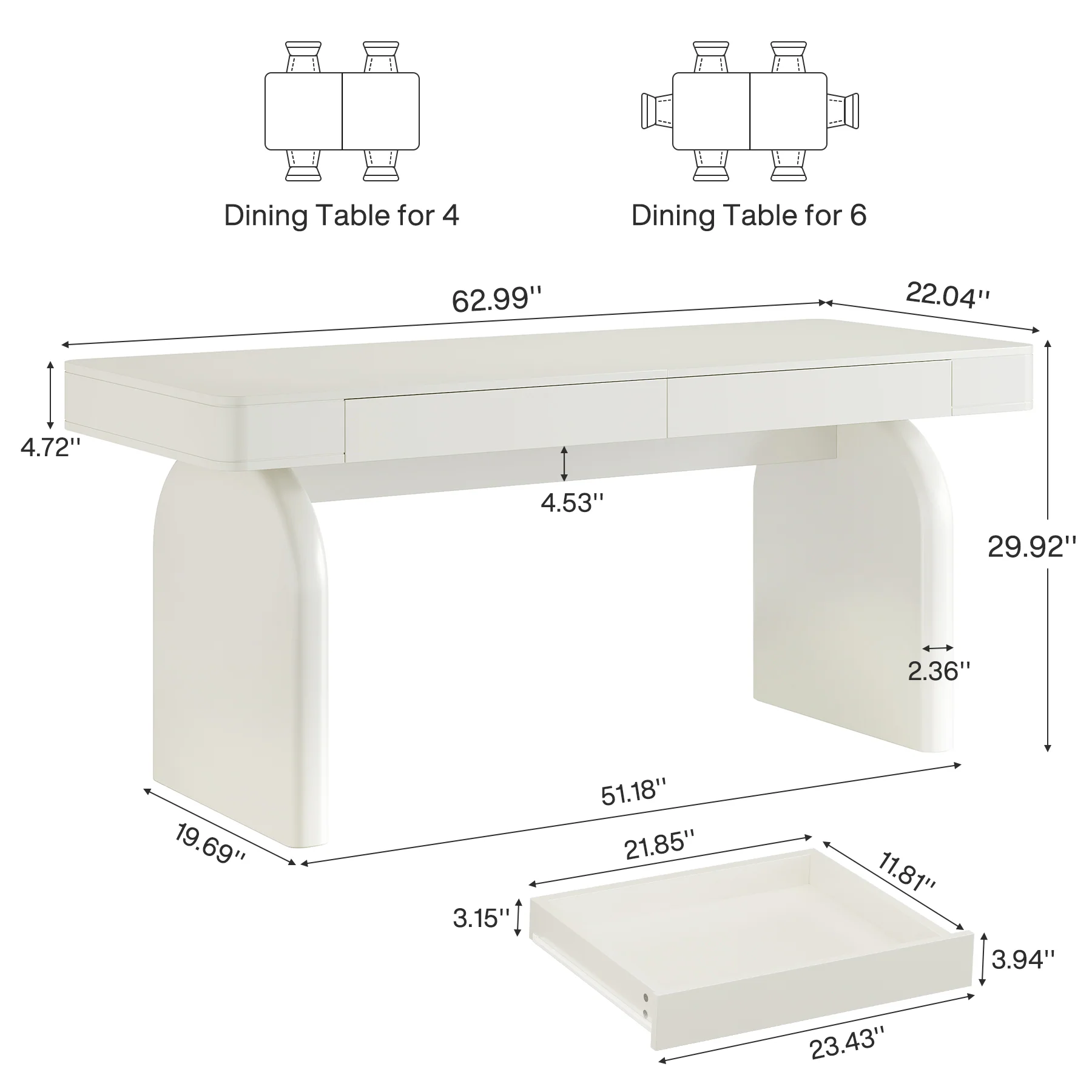 63" Dining Table, Rectangular Kitchen Table with 2 Drawers for 4-6 People - Image 2